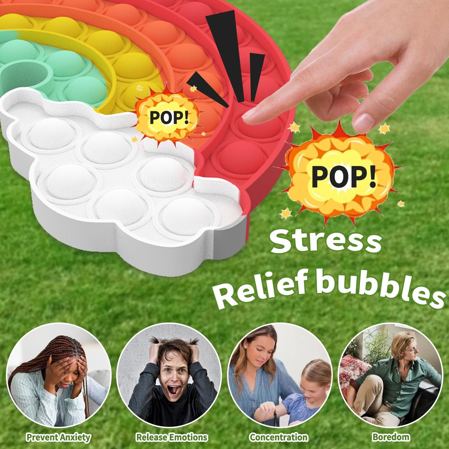 4Pack Pop Fidget Toys,Push Pop Fidget Sensory Toys Set,Stress Relief Gifts for Kids & Adults,Party Favors Toddler Toys for Christmas Birthday Gifts,Party Supplies,Classroom Prizes (Rainbow Style)