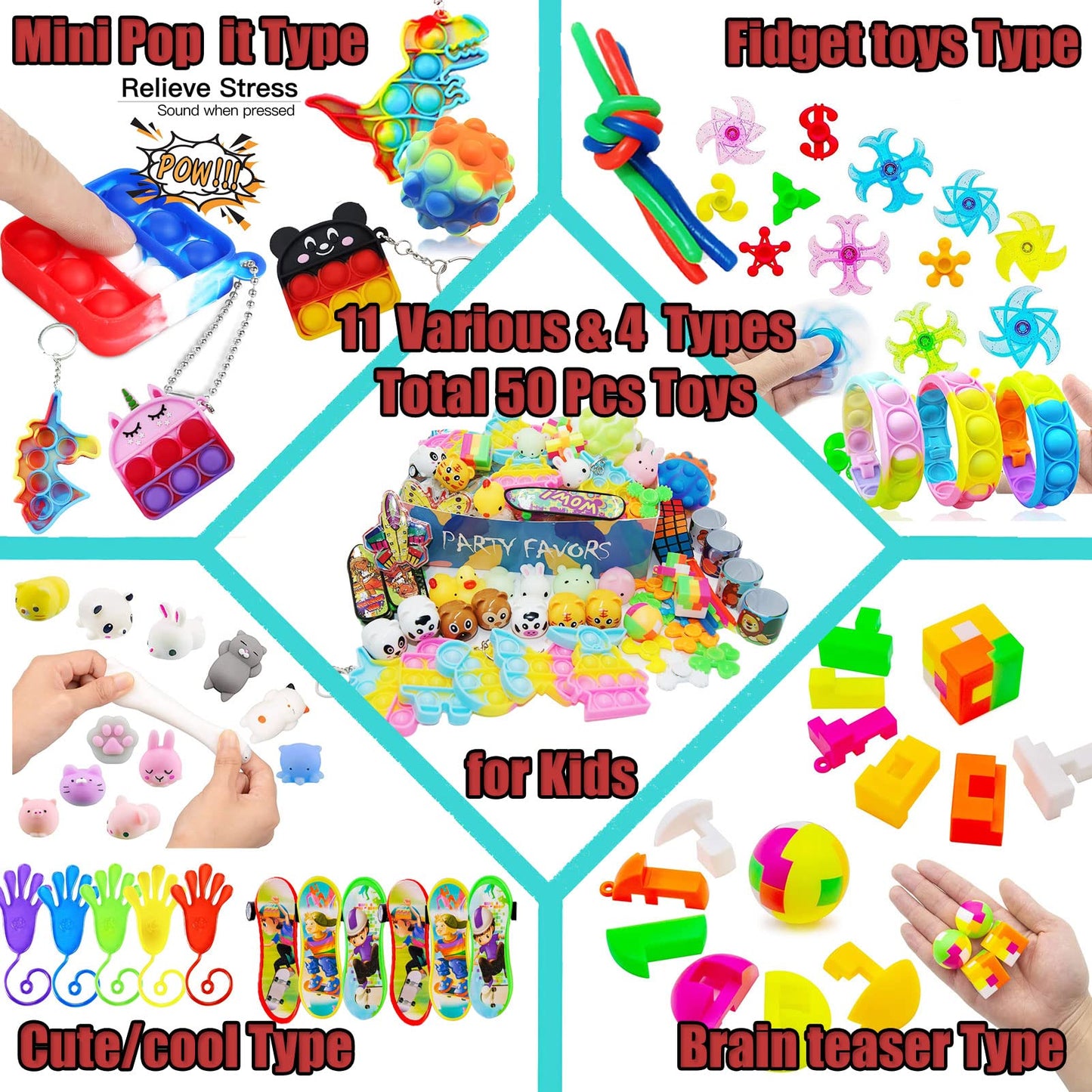 112 PCS Pop Party Favors Toys for Kids,Premium Pop Fidget Toys for All Ages Kids,Assortment Pinata Stuffers,Classroom prizes,Prize Box Toys,Goody Bag Fillers,Carnival Prizes for Boys and Girls 4-10