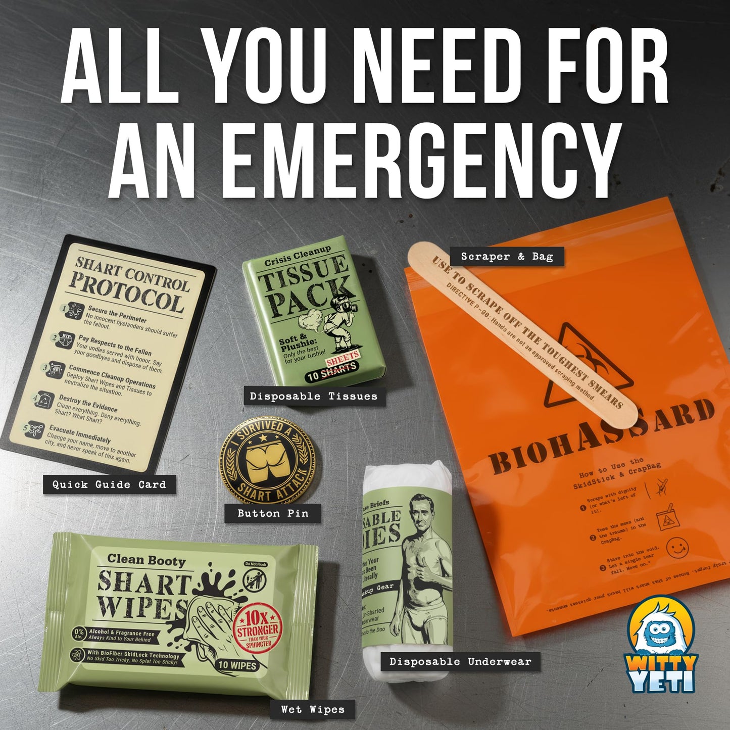 Witty Yeti’s Military-Grade Shart Survival Kit for When Your Butt Commits Treason. Emergency Backup Gag Gift for Digestive Mutiny & Rear-End Rebellion.