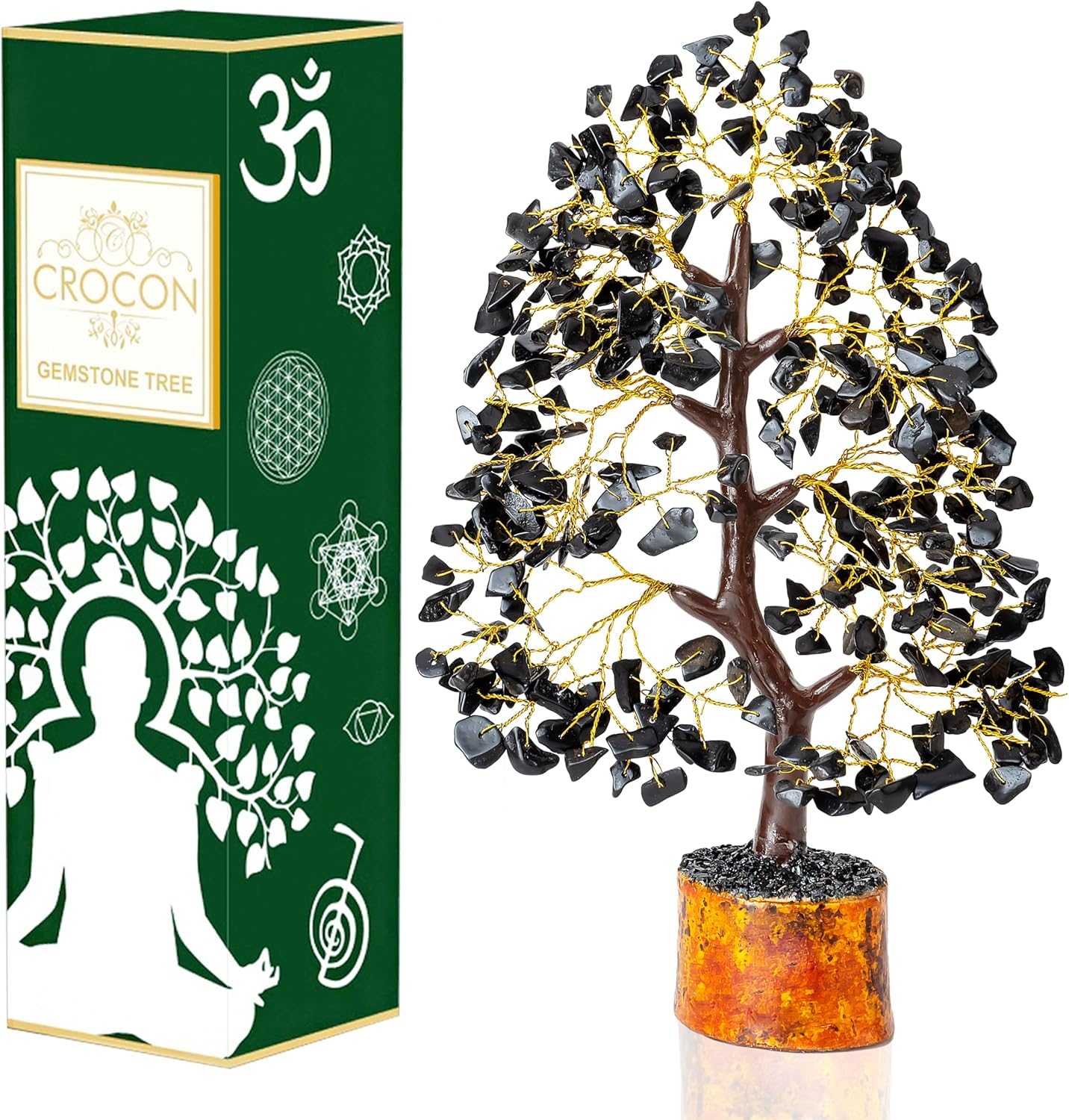 Crocon® Black Tourmaline Gemstone Tree of Life Crystals and Healing Stones, Birthday Gifts for Women, Men & Friends, Gifts for Mom Birthday, Home Office Decor, Spiritual Gift for Women Bedroom Decor