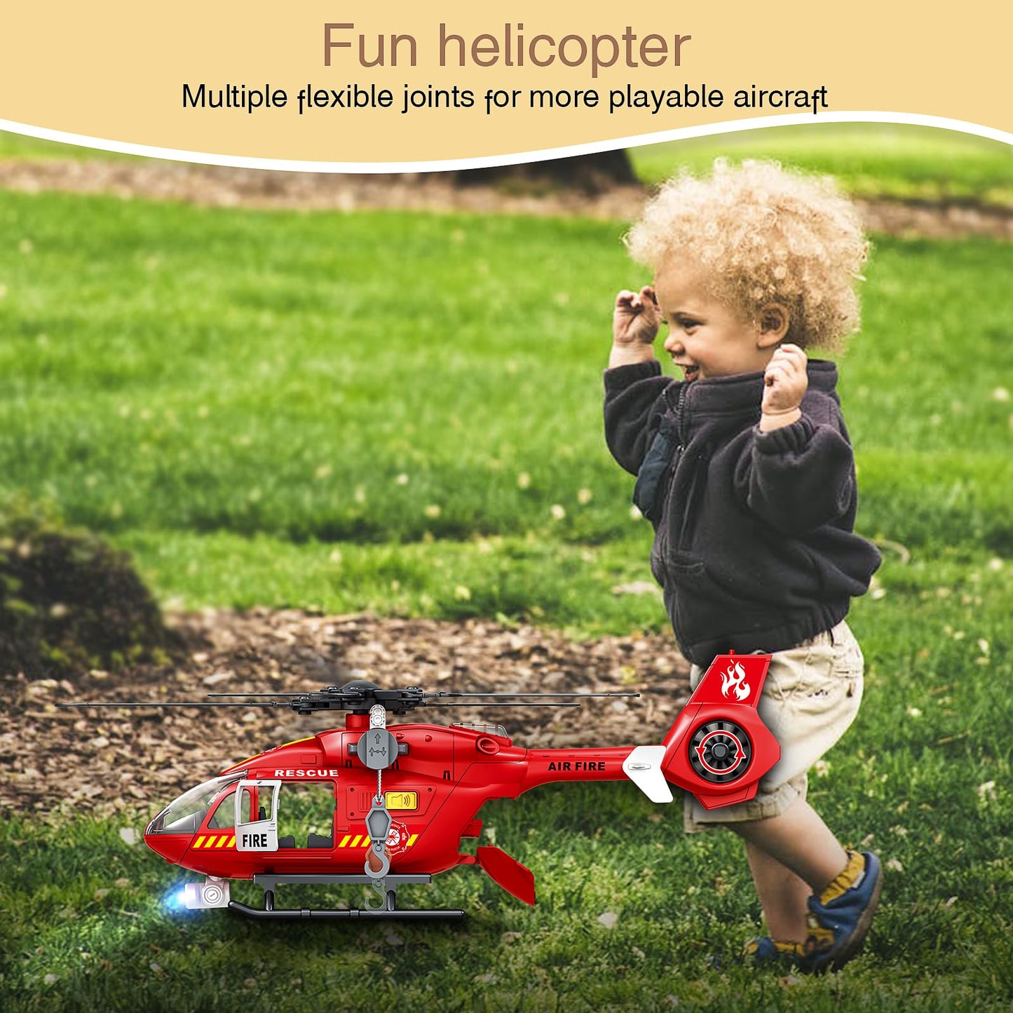 XUEXUE Large Helicopter Toy 15 Inch, Kids Helicopter with Rescue Crane & Hanging Tray, Toy Helicopter with Lights and Sounds, Helicopter Toys for Kids 3-5, Birthday Gift for Boys Age 3-7