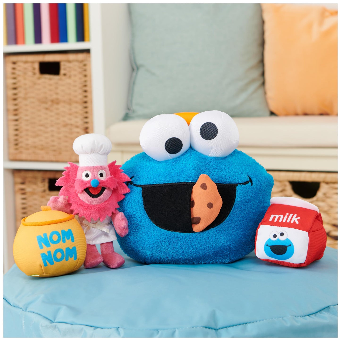 GUND Sesame Street Official Cookie Monster & Gonger Playset, Premium Plush Sensory Toys Playset for Ages 1 & Up, Blue, 8”