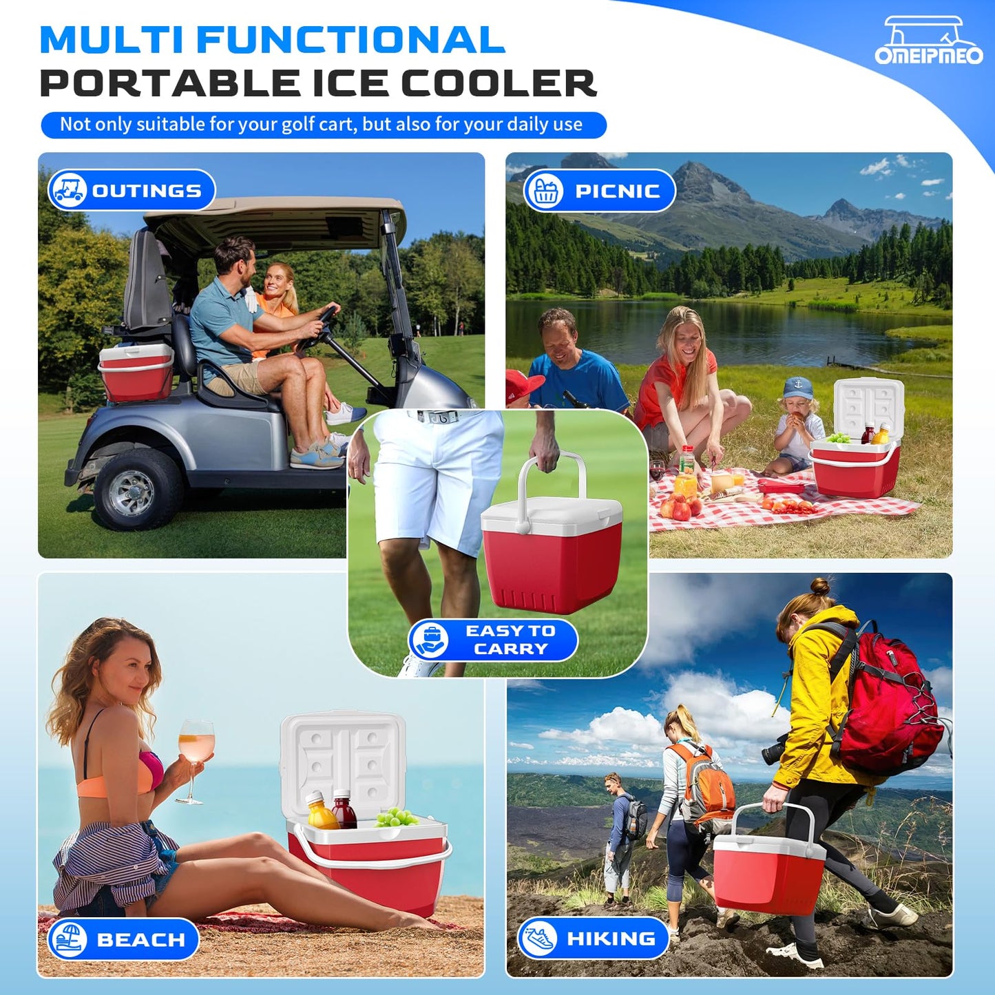 Upgrade 15L Golf Cart Cooler, Portable Golf Cart Ice Chest with Mounting Bracket, Ice Packs, 15 Quart Large Capacity Strong Insulation Ice Cooler Fits Club Car EZGO Yamaha (Red Golf Cart Cooler)