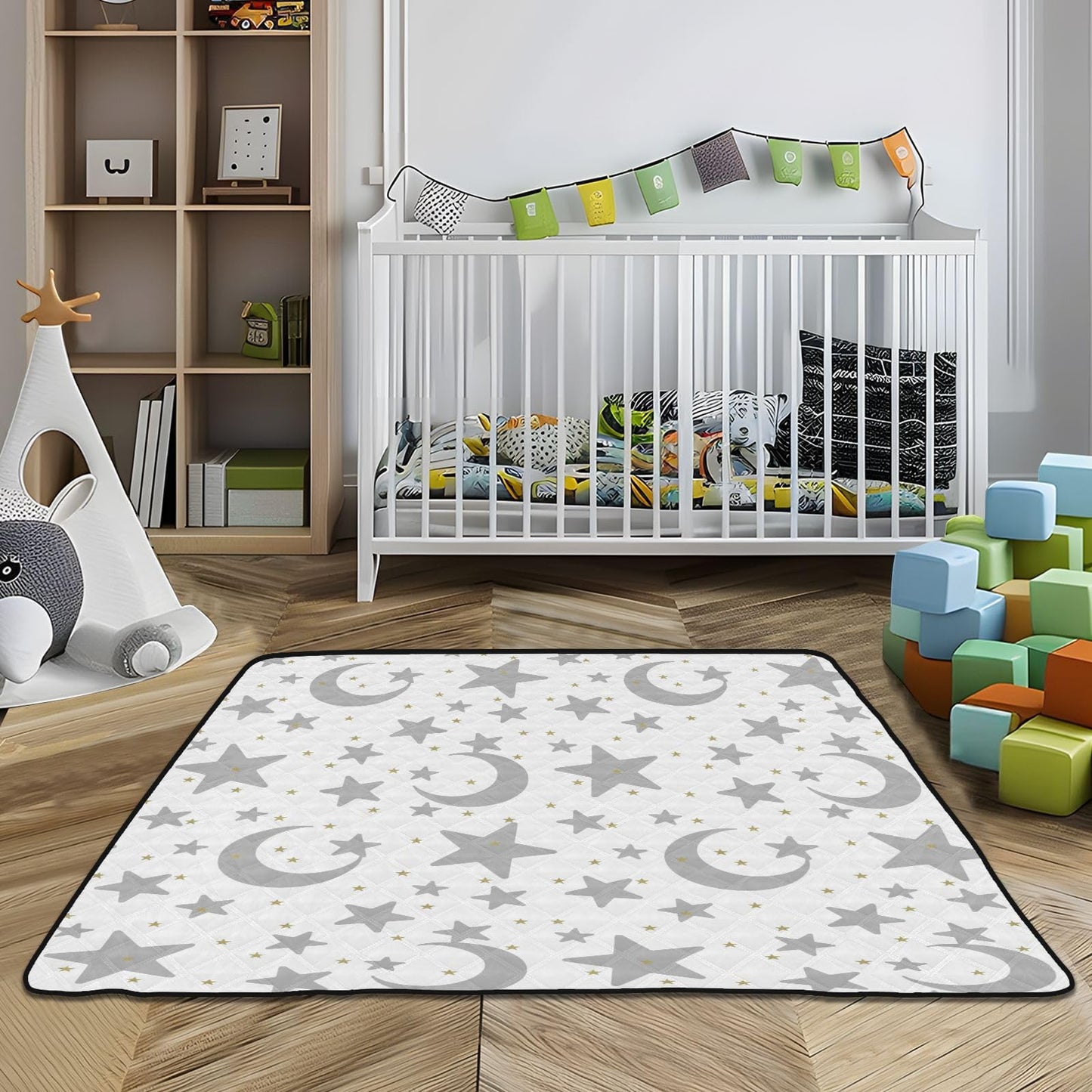 KICPOAY Baby Play Mat Stars Moon Pastel Grey 50 x 50 Playpen Mats for Floor Play Gym Crawling Mat Non-Slip Cushioned Baby Playmat for Infants, Babies, Toddlers