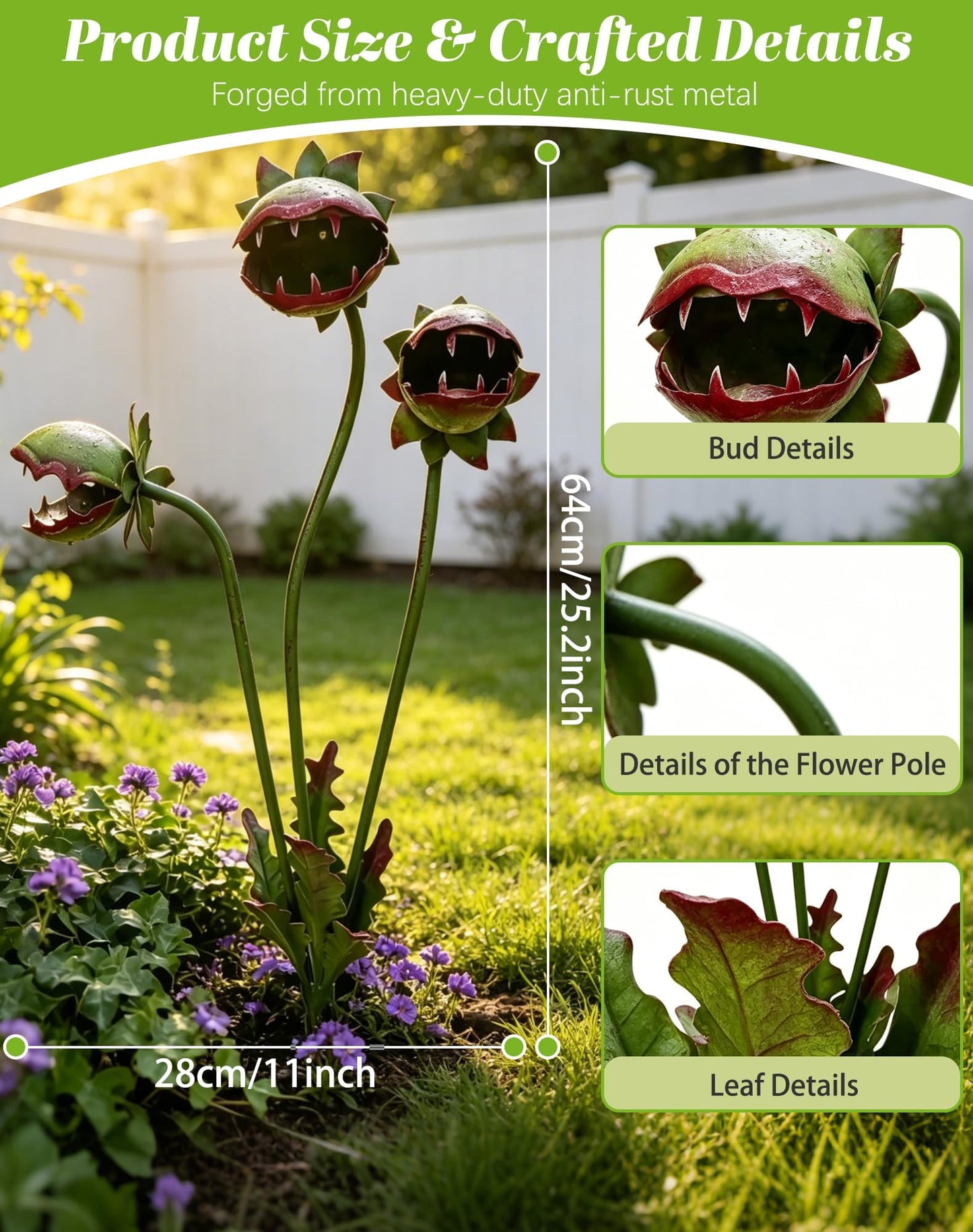 BomKra Whimsical Metal Carnivorous Plant Garden Stake, 2026 Upgrade 25 inch Large Venus Flytrap Monster Plant Sculpture, Outdoor Decorative Plant Stake Sculpture for Lawn Garden Patio Yard Decor