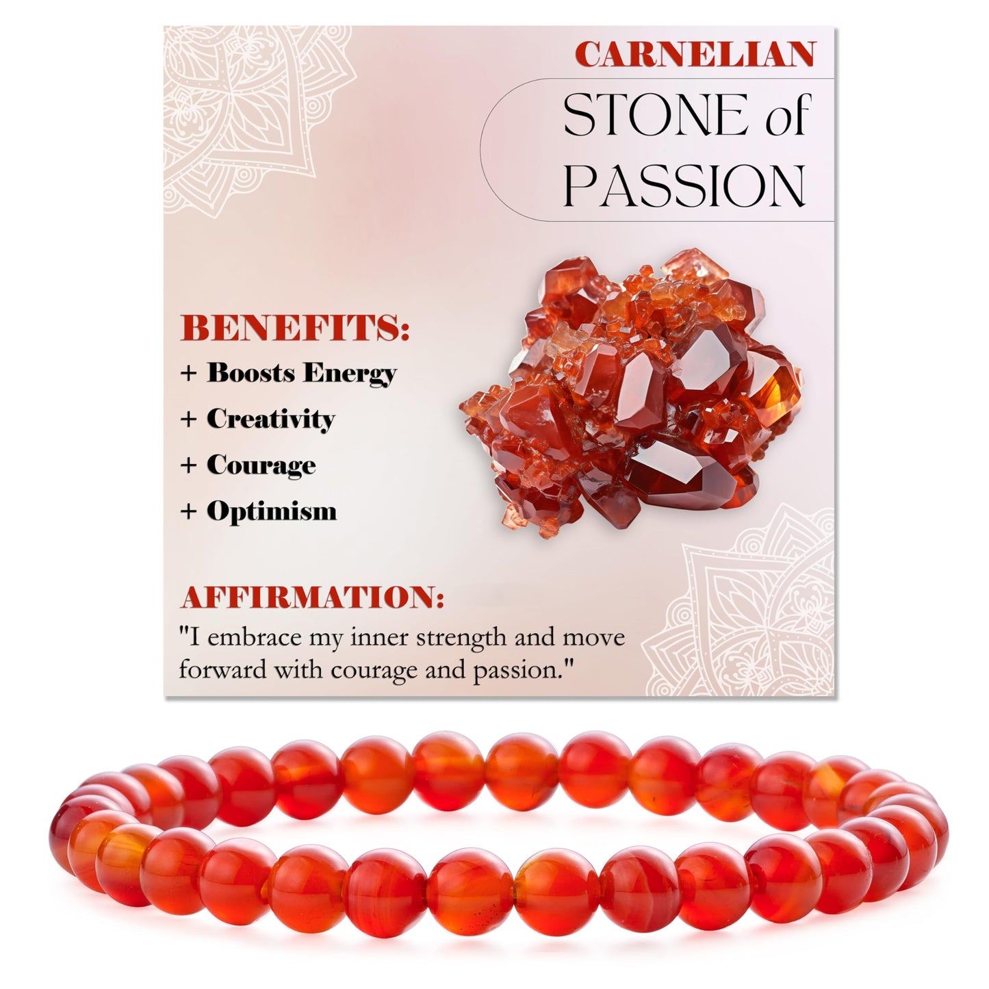 Bivei Carnelian - Passion - 6mm Beaded Bracelets for Women Handmade Semi Precious Natural Stone Stretch Elastic Jewelry Yoga Protection Gifts