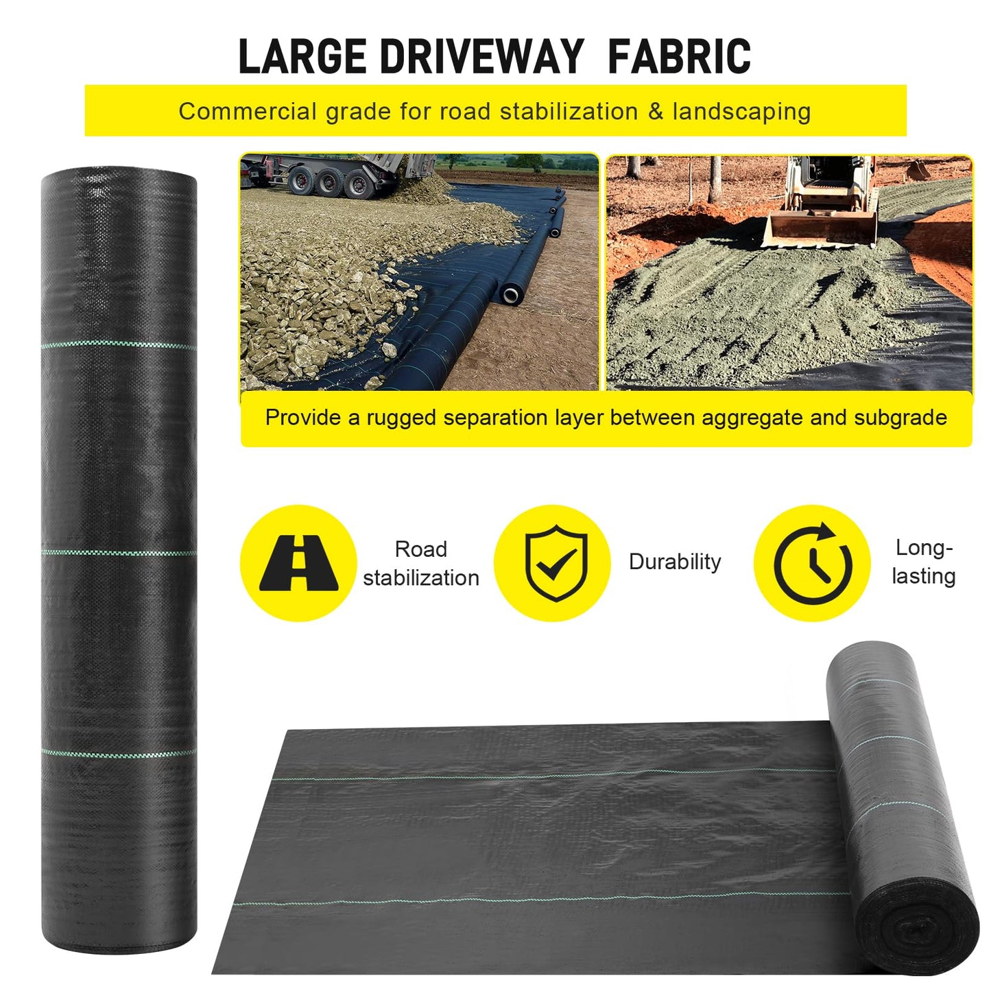 Doniks 13x115ft Driveway Fabric,3.5OZ Commercial Heavy Duty Weed Barrier Fabric, Garden Landscape Fabric,French Drain Fabric for Erosion Control,Landscape Fabric,Weed Barrier,Construction Projects