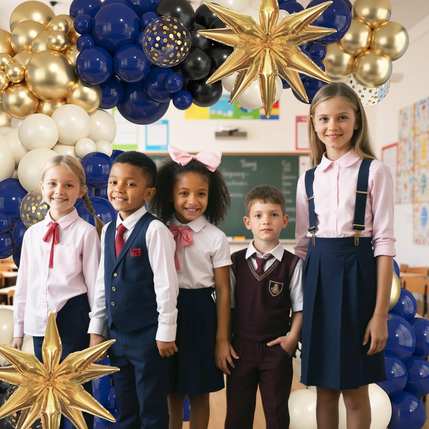 Amandir Navy Blue Gold Balloons Garland Arch Kit for Graduation Party Decorations, 145Pcs Gold Black Confetti Balloons with Foil Star for 2026 Graduation College Congrats Grad Class Birthday Supplies