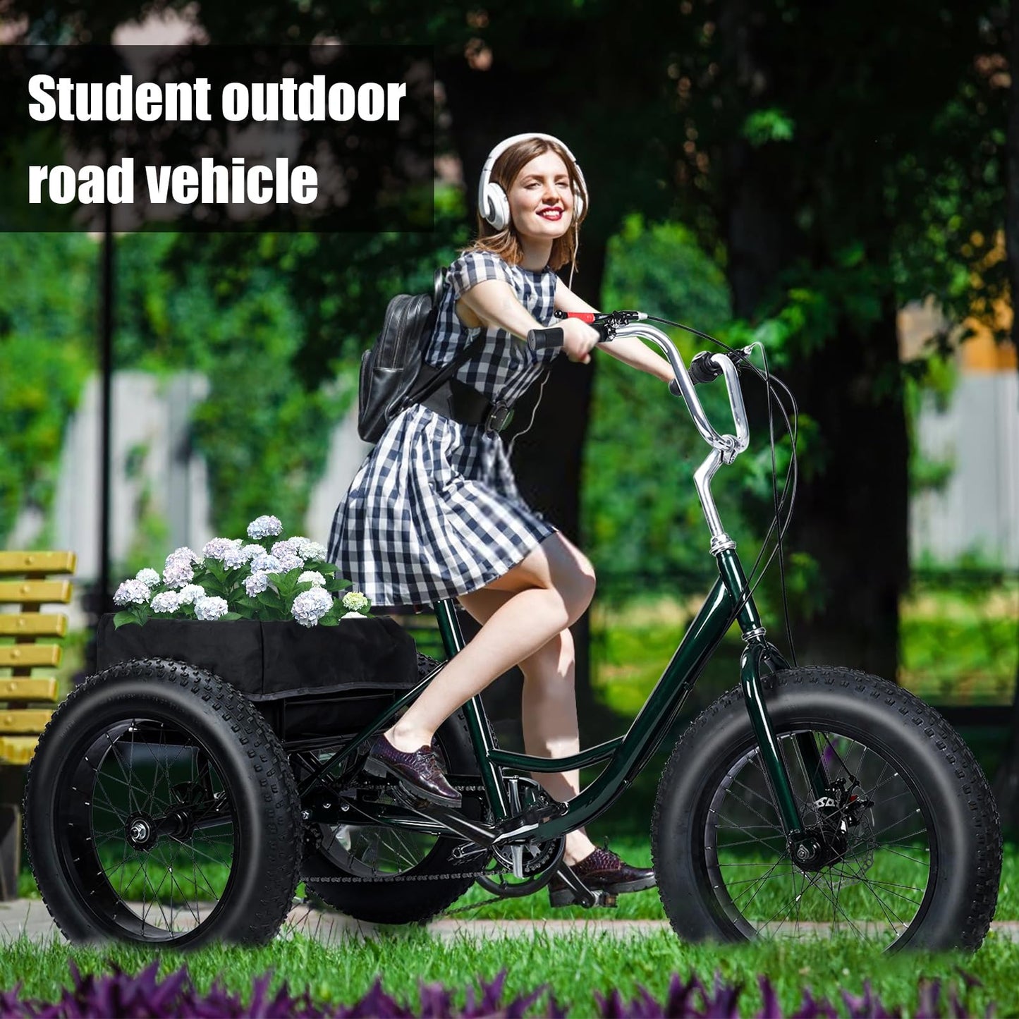 Rodiuiu Adult Tricycle, Fat Tire 7 Speed Cruiser Trike, 20 Inch 3 Wheel Bikes with Large Basket for Seniors, Women, Men, Adult Trikes for Shopping Picnic Outdoor Sports