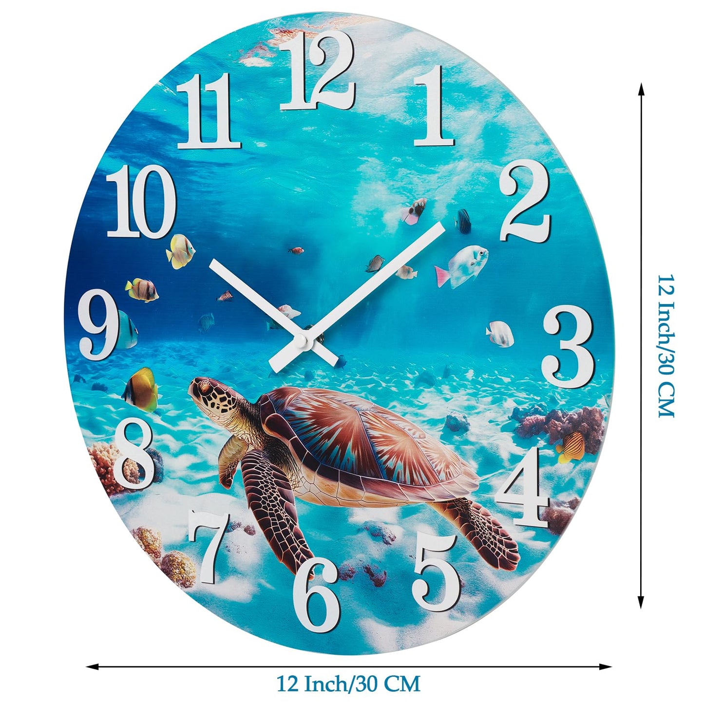 Yoiolclc Outdoor Clock Waterproof Ocean Nautical Wall Clocks for Patio Pool Garden Bathroom Home Decor(12 Inch,Blue,Sea Turtle)