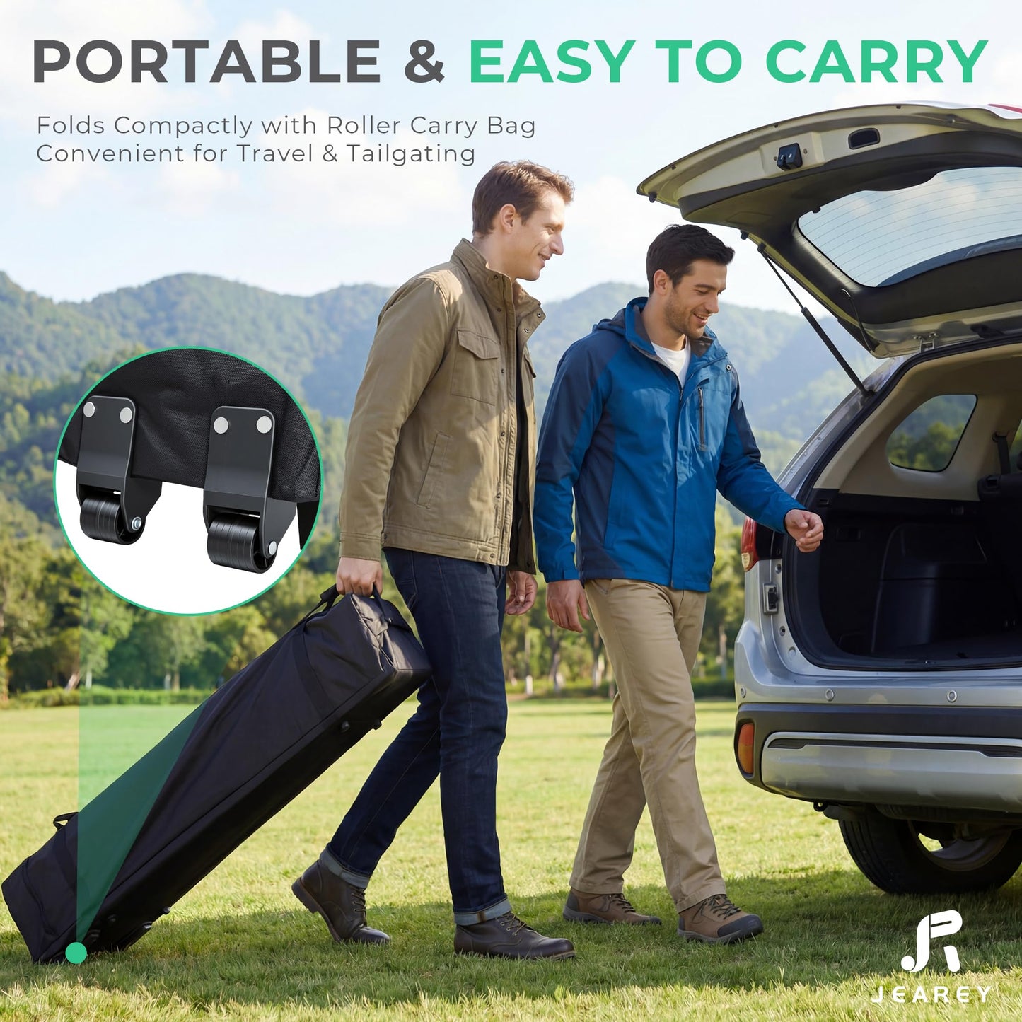 JEAREY 10x10 Pop Up Canopy Tent, Heavy Duty Outdoor Canopy with 1-Push Instant Setup, Commercial Tent with Roller Bag, 4 Sandbags and 8 Stakes, Water-Resistant, White