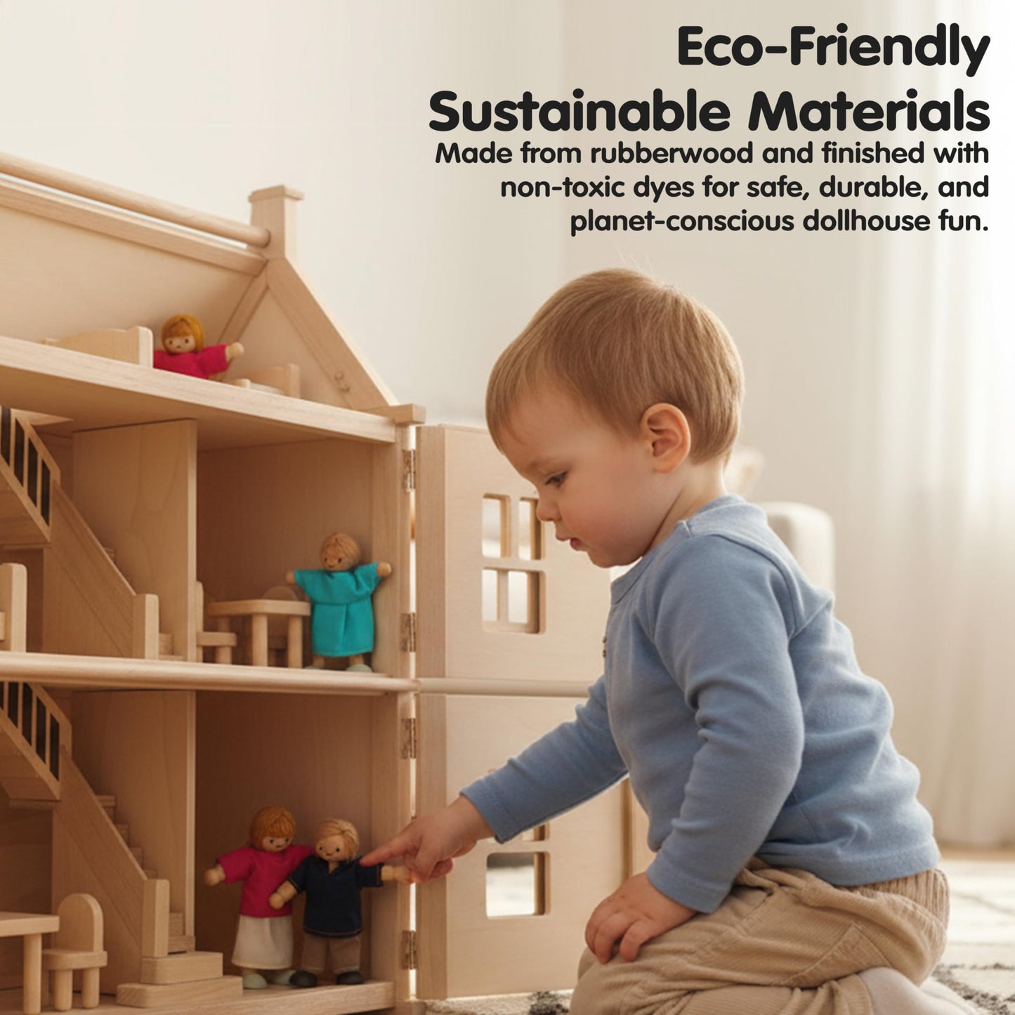 PlanToys® Family Wooden Dollhouse Figurine Set | 4 Poseable 1:12 Scale Mini Dolls (Parents & Kids) | Dollhouse Accessories for Pretend Play | Eco-Friendly Montessori Toy for Kids Ages 3+