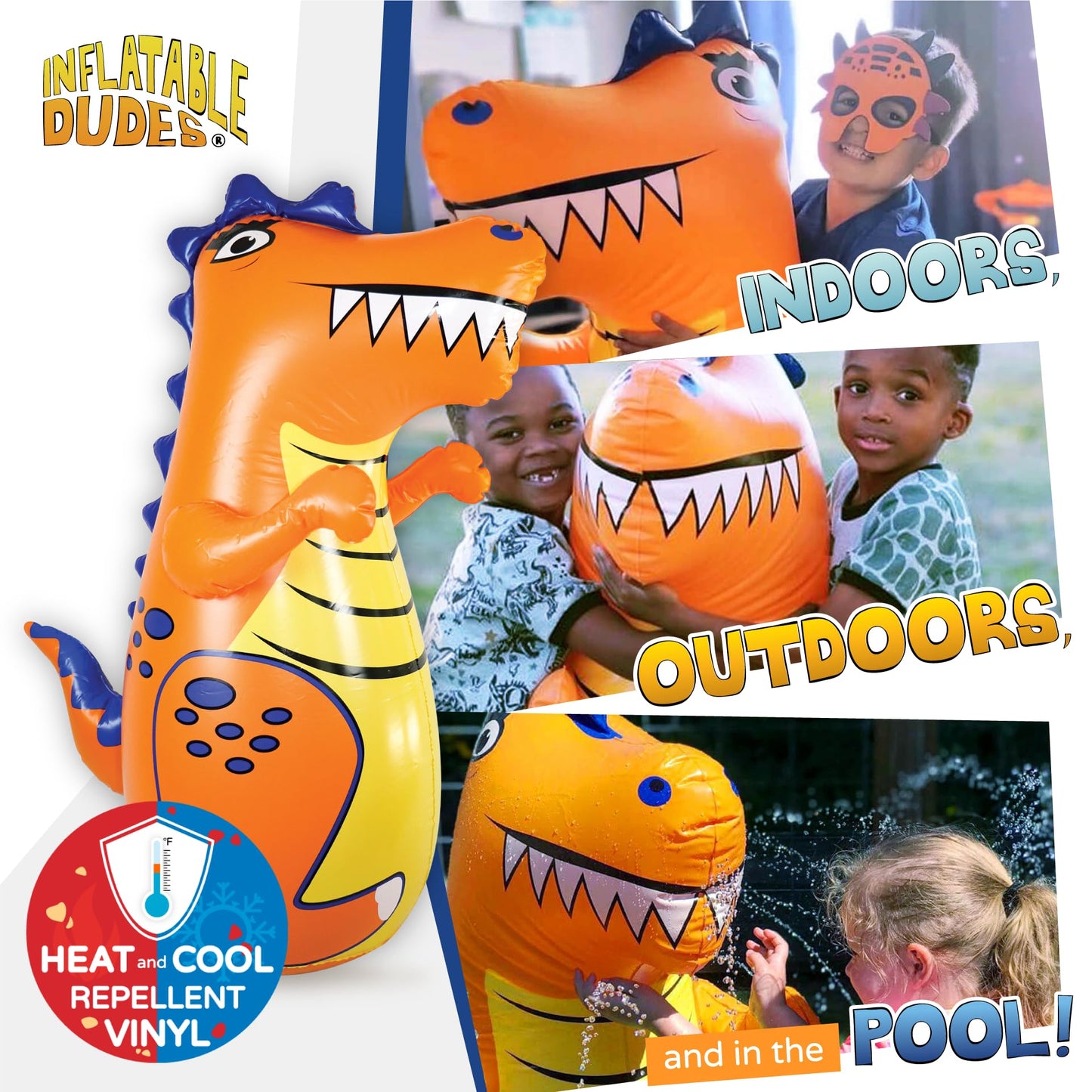 INFLATABLE DUDES Dinosaur Toy 47 Inches - Kids Punching Bag | Already Filled with Sand| T-Rex | Bop Bag | Inflatable Bopper | Punching Bag for Kids | Dinosaur Party Decorations | Boxing - (Rex)