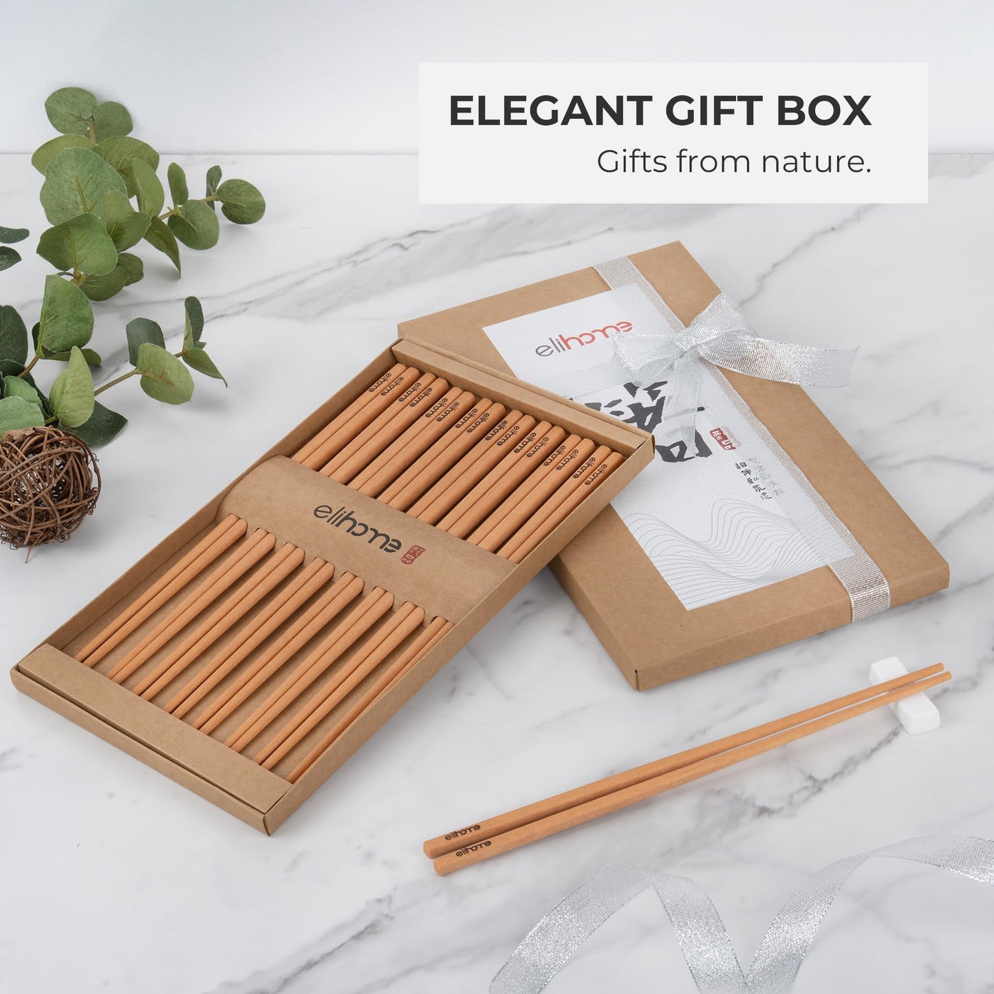 Elihome Premium Wood Fiber Chopsticks, Dishwasher Safe, Heat Resistant, Reusable Japanese Chinese Chopsticks, 26cm/10.25inch, Natural, 10 Pair