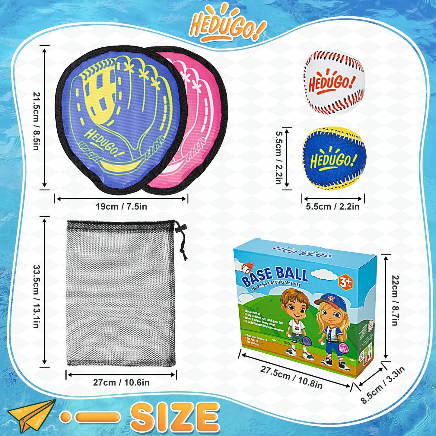 HEDUGO Toss and Catch Game Set Classical Outdoor Toys for Kids at The Beach, Yard, or Park Outside Games 4 Paddles 4 Balls Family Games for Kids and Adults Easter Toys Gifts