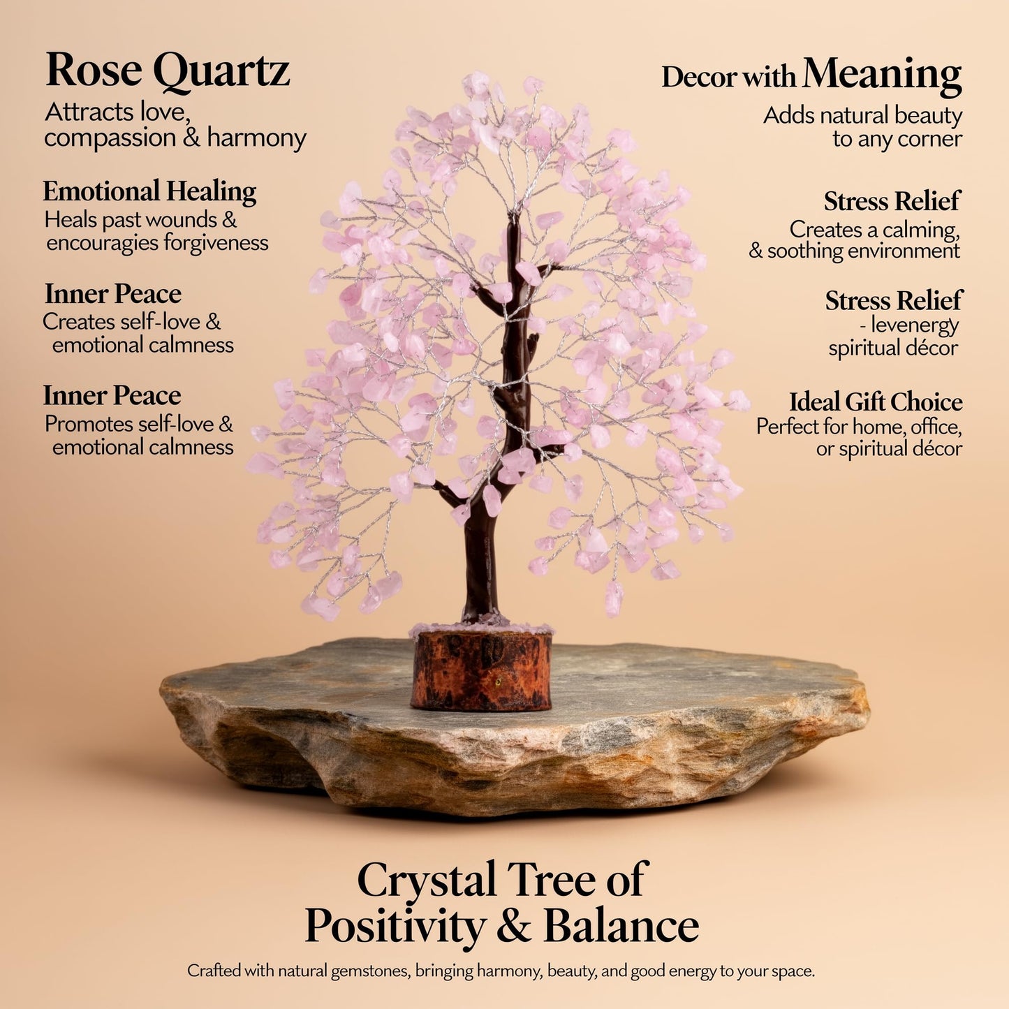 ANAYA AGATE Rose Quartz Crystal Tree for Home Decor, Office Desk Decor, Chakra Healing Crystals & Stone for Positive Energy, Money, Good Luck, Tree of Life Spiritual for Women and Mom