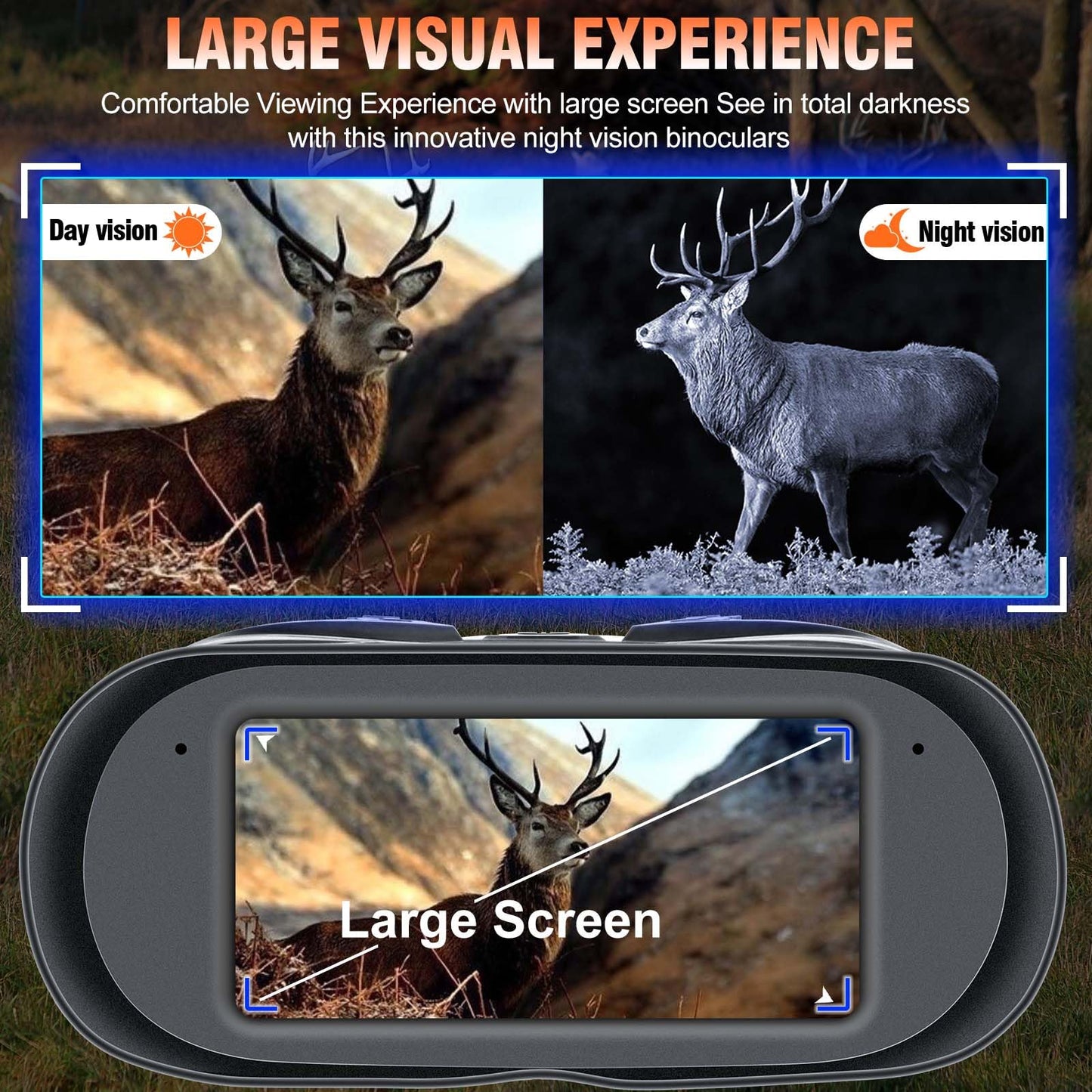 Nightiger Super Night Vision Binoculars with Ranging Function | Big Screen Long Viewing Range, Built-in 7000mAh Rechargeable Battery,10X Digital Zoom, Powerful Infrared Night Vision Goggles for Adults