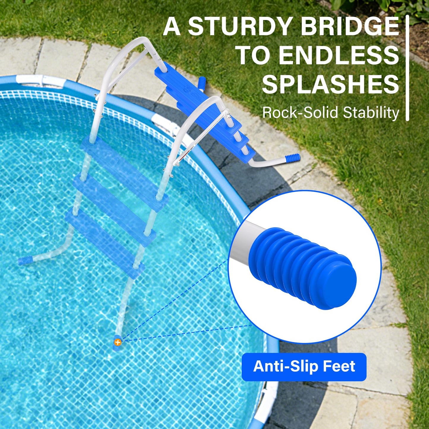 REGMICS Heavy Duty Steel Frame Swimming Pool Ladder for Above Ground Pools, 3-Step Double-Sided Pool Stairs for 42" Height Pools, 450lbs Capacity with Anti-Slip Rubber Feet & Wide Steps