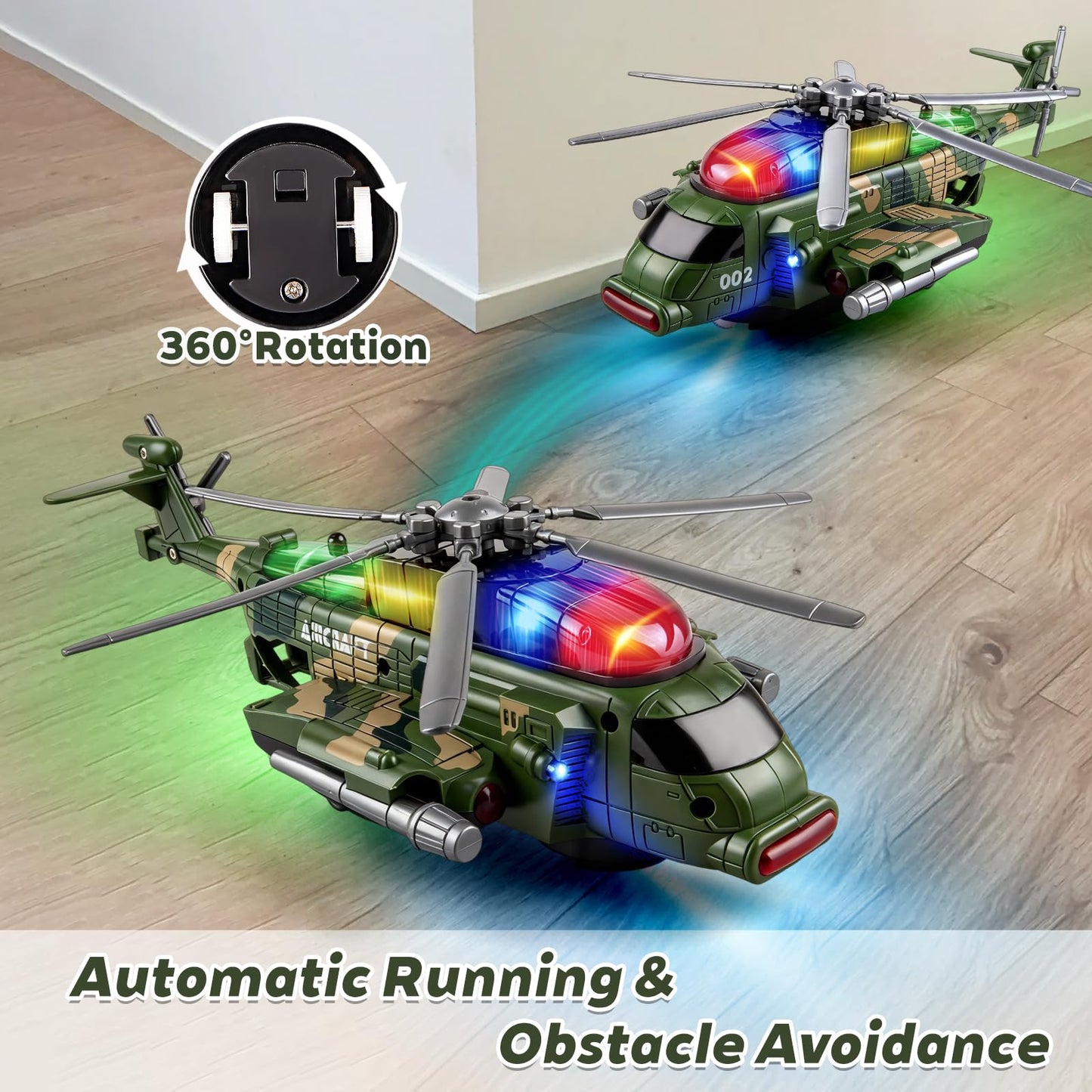 victob Helicopter Military Toy - Airplane with Lights and Music, Bump and Go Airplane Toys for Toddlers Boys Girls 3 4 5 6 7 8 Years Old, Easter Birthday Gift Toy for Kids