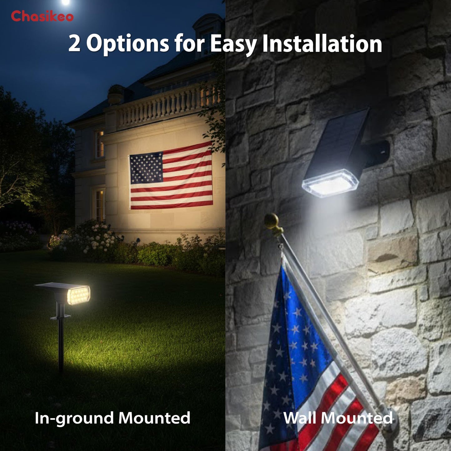 Chasikeo Solar Lights Outdoor Waterproof, 3 Lighting Modes Solar Spot Lights Outdoor, LED Solar Spotlights, Ultra Bright Dusk-to-Dawn Uplights for Garden, Landscape, Yard, Pathway, IP65, Auto On/Off