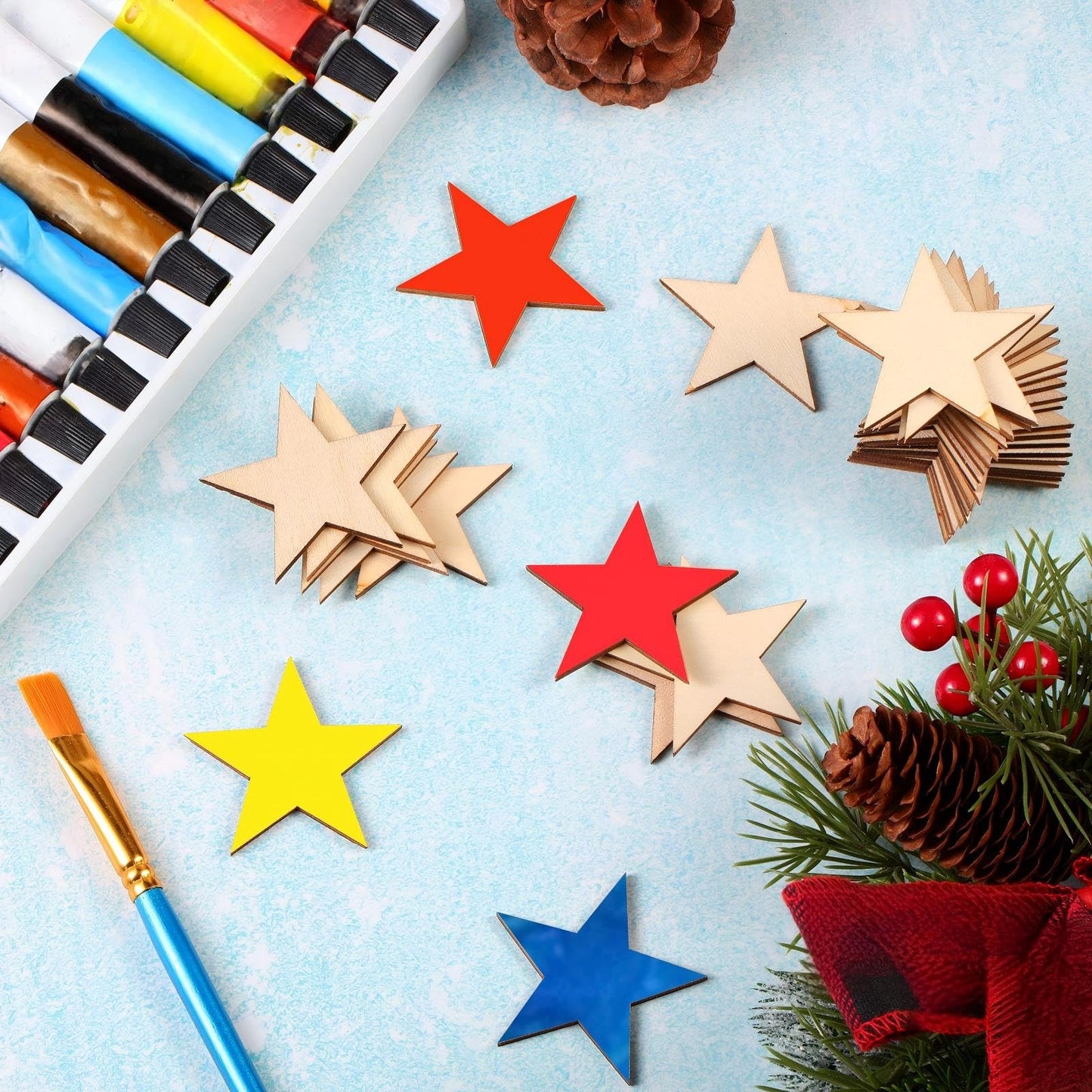 300 Pieces Wooden Stars Shape Unfinished Stars Pieces Blank Wooden Cutouts Ornaments for Craft and Easter Decoration(1-1/4 Inch)