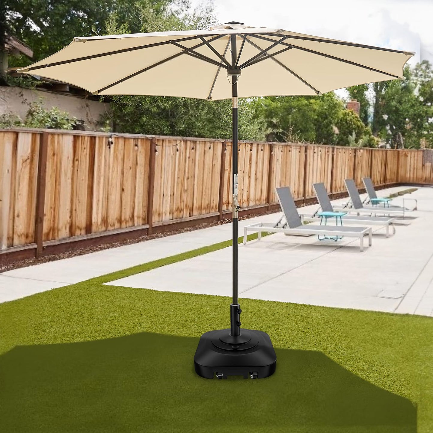 Umbrella Base with Wheels, Umbrella Stand Base Heavy Duty 100lb Windproof, Fillable Umbrella Base Mobile Square Umbrella Stand Outdoor Base for Patio, Deck, Poolside, Lawn, Fits Most Sized Umbrellas