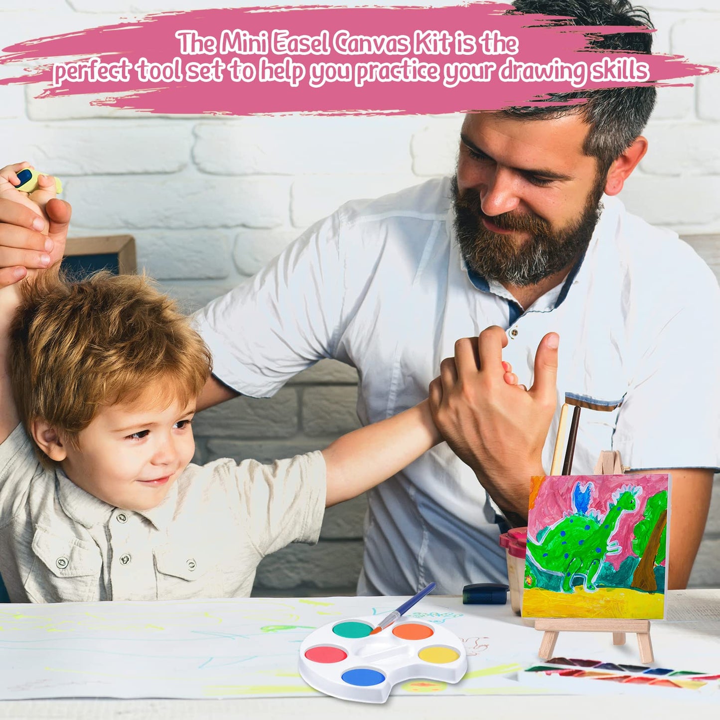 Crtiin Mini Watercolor Paint Set Gifts 4x4" Small Painting Kits Canvas with Easel Paints Brush Art Party and Watercolor Party Favor for School Classroom Birthday(24 Set)