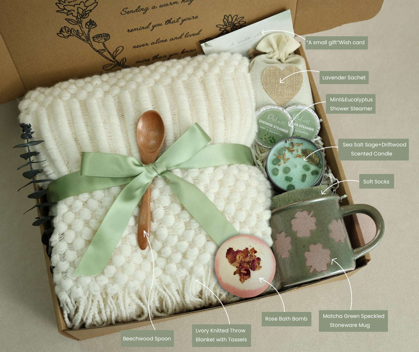 CASTATEO Get Well Soon Gift Baskets for Women -Self Care Package, After Surgery Recovery, Sympathy Gift/Farewell Gift.Thinking of You//Grief/Bereavement/Miscarriage Gifts for Women(Matcha Green)