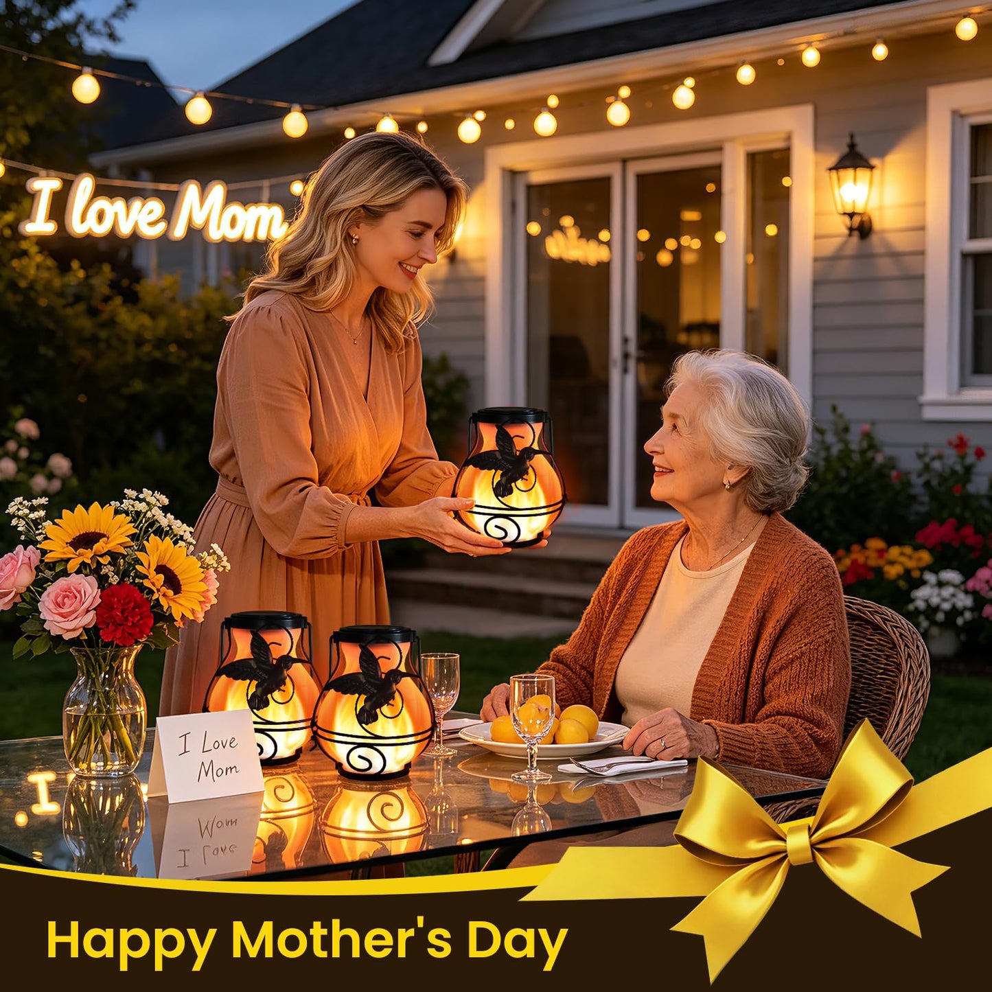 2 Pack Solar Lanterns Outdoor Waterproof Flickering Flame Lights Hummingbird Metal Hanging Solar Lantern Patio Porch Garden Decoration