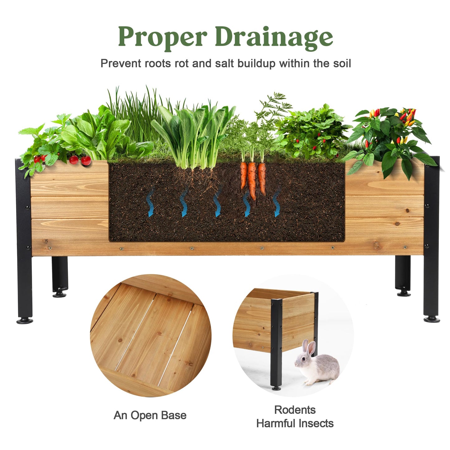 Borsynium Wooden Rectangular Flower Box with Low-Iron Legs, Planting Bed for Flowers and Vegetables, Suitable for Garden and Balcony. Dimensions:39.37 * 13.9 * 12.5 inches