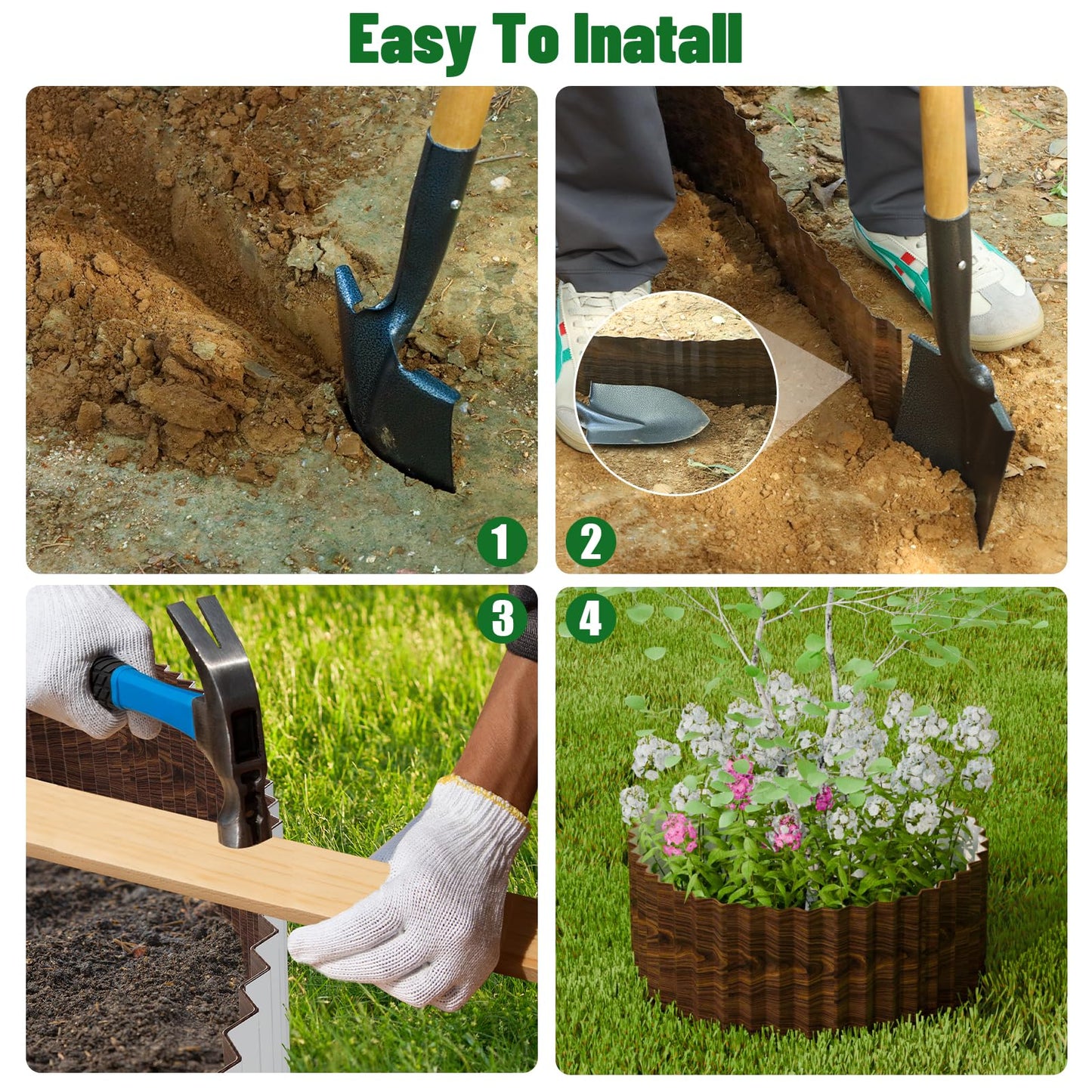 SnugNiture 3 Rolls Corrugated Metal Garden Edging,8" x 20' Landscape Edging Border,Sturdy Metal Lawn Edging for Landscaping, Garden,Flower Bed and Yard(Total 60 Ft)