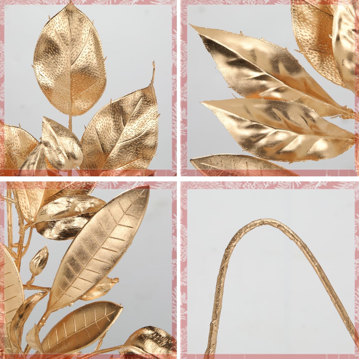 5 Pcs Fake Leaves Plants for Christmas Decor 20 Inch Metallic Gold Artificial Magnolia and Bay Leaves Faux Tropical Leaves with Stems for Holiday Party Decor Christmas Mantle Garland Wreath - Gold