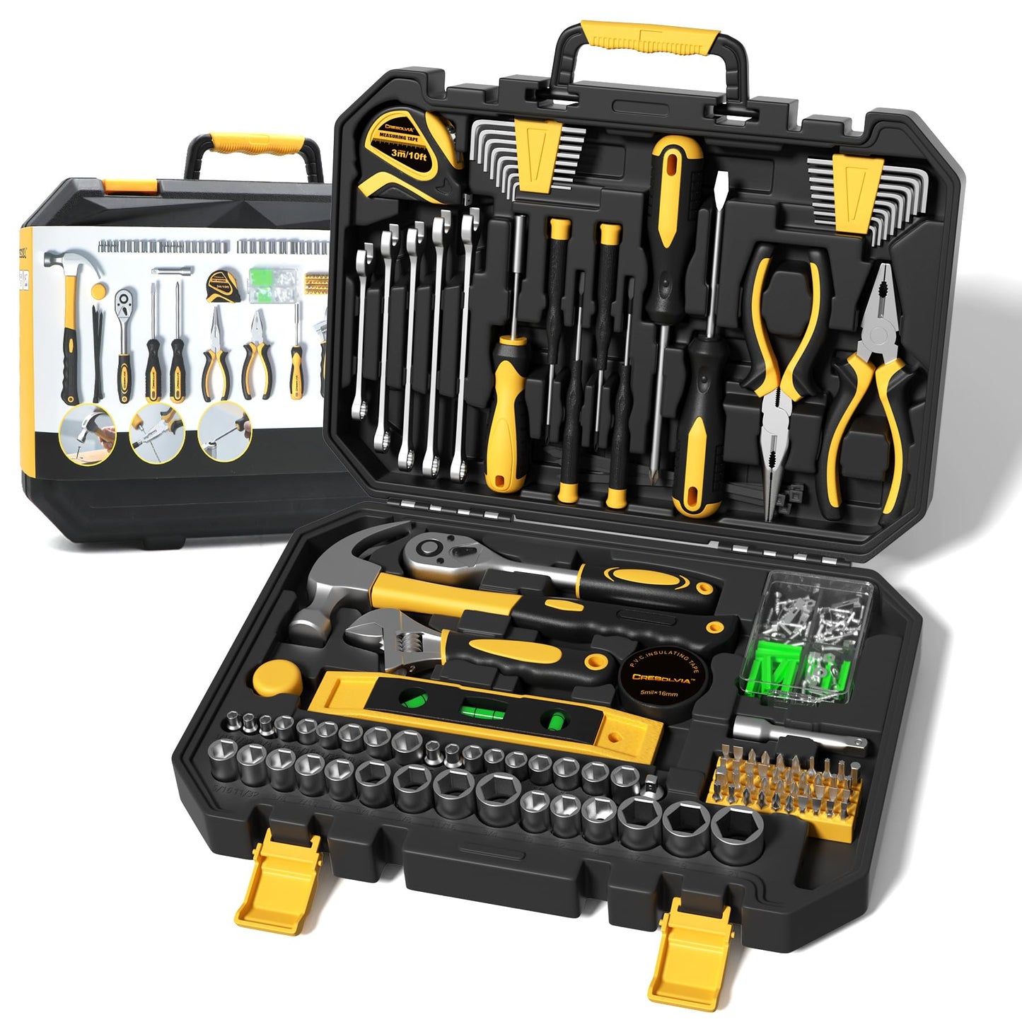 CRESOLVIA 209 Piece Tool Kit for Home Socket Wrench Auto Repair Tool Set,General Household Tool box,Basic Hand Tool Kit,Perfect for Homeowner, Diyer, Handyman