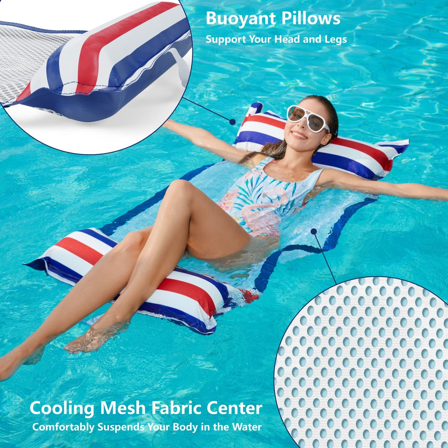 Jasonwell Inflatable Pool Hammock Float - 2 Pack Water Hammock Pool Floaties Multi-Purpose (Saddle Lounge Chair Drifter) 4 in 1 Lake Beach Floating Loungers Swimming Pool Floats Toys for Adults