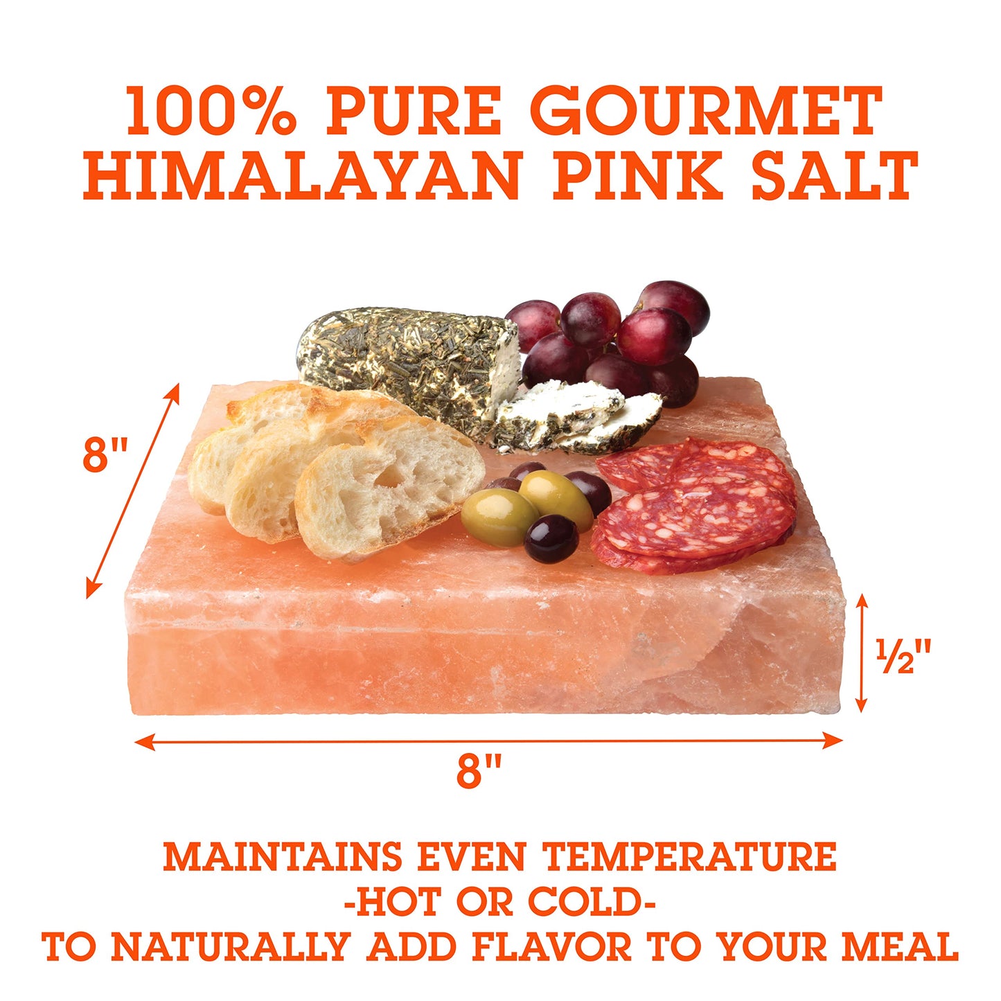 Himalayan Salt Block for Grilling and Cooking – 8"x8"x1.5" BBQ Grill Slab by Steven Raichlen – Natural Salt Plate for Meat, Seafood, Vegetables – Retains Heat & Adds Flavor – Gift for Grillers