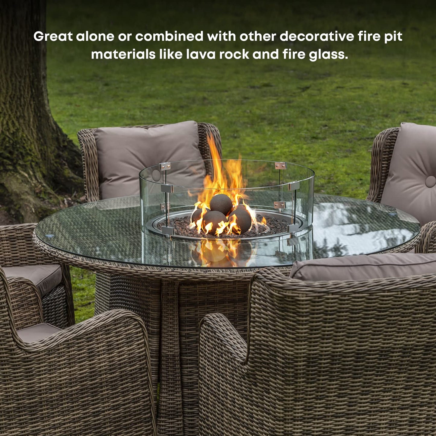 Stanbroil Ceramic Balls - 5” Round Fire Stones for Fire Pit Fire Bowl and Fireplace - Set of 6, Black