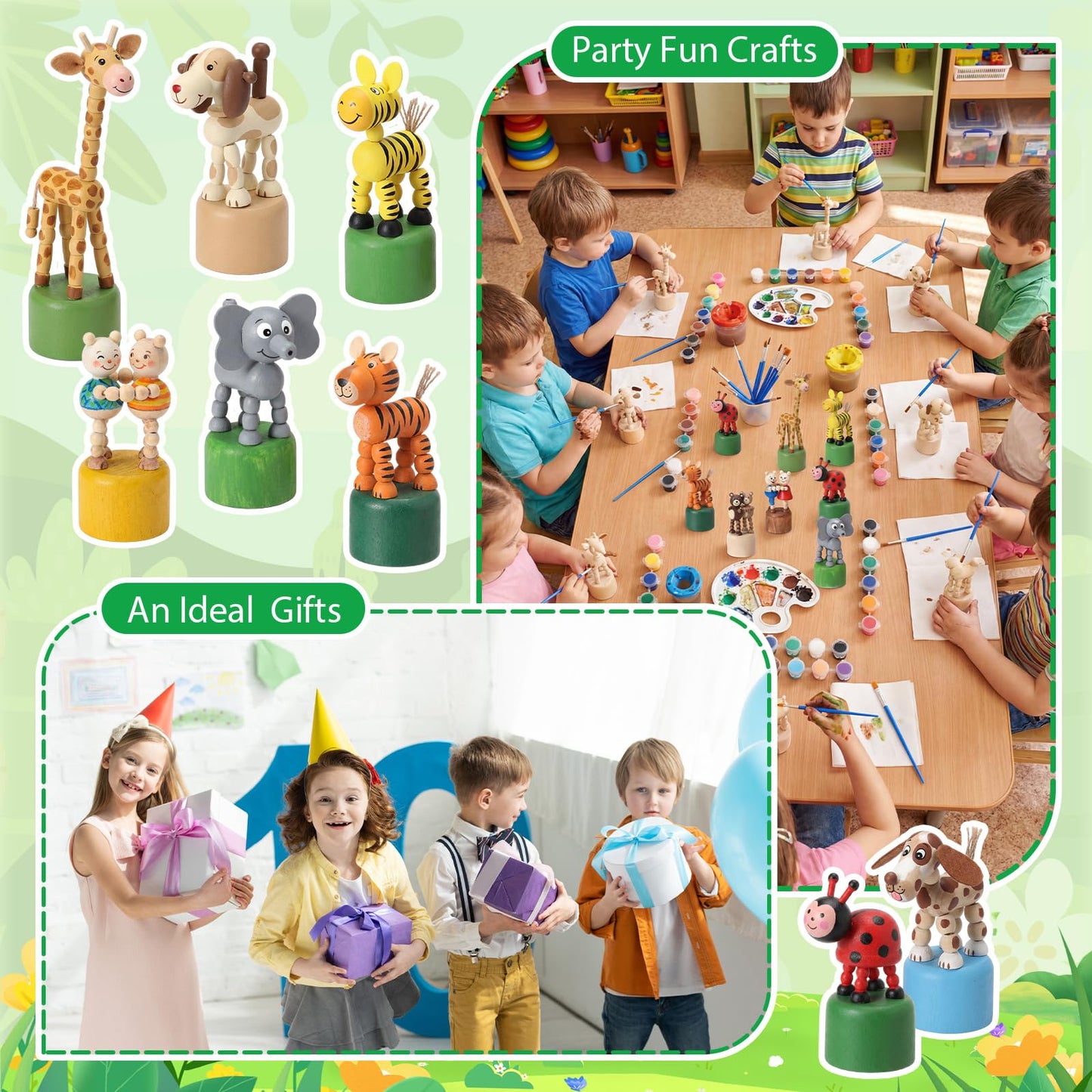 DoubleFill 16 Pcs Wooden Crafts to Paint Unfinished Wood Animals Figures Animals 3D DIY Painting Crafts for Kids Boys Girls Birthday Party Favors