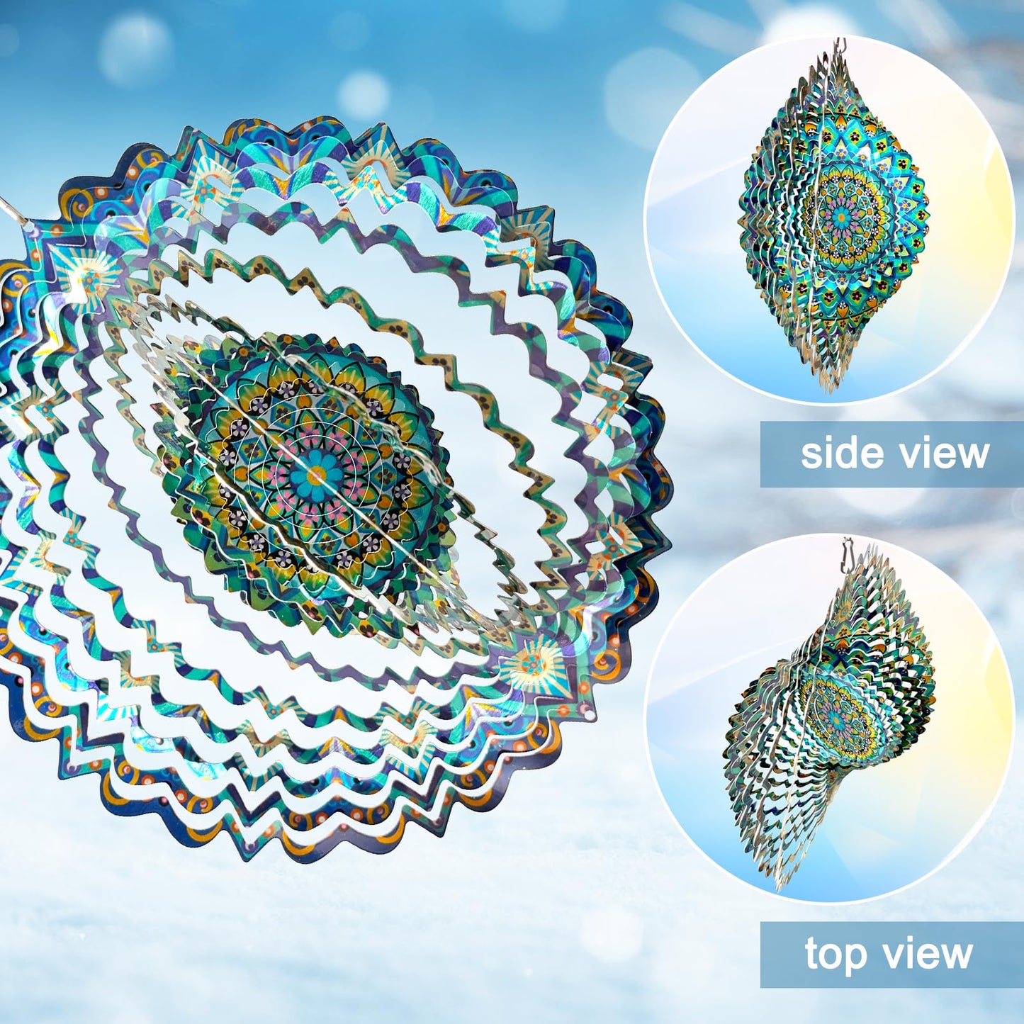 Eiryhope Wind Spinner Mandala Peacock - 12In Laser Cut Stainless Steel Wind Spinners Outdoor, 3D Kinetic Hanging Sculpture, Rustproof Metal Garden Decor Yard Art, Unique Gift for Women, Men, Holidays