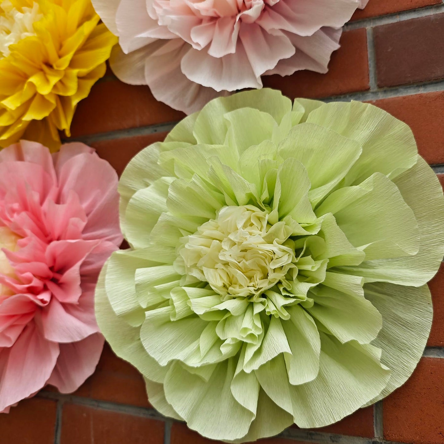Mybbshower Crepe Paper Flower for Wall Psprt Pom Pom Decor Girls Birthday Party Backdrop Baby Shower Nursery Room Decoration Pack of 4 (Blush Yellow Mint)