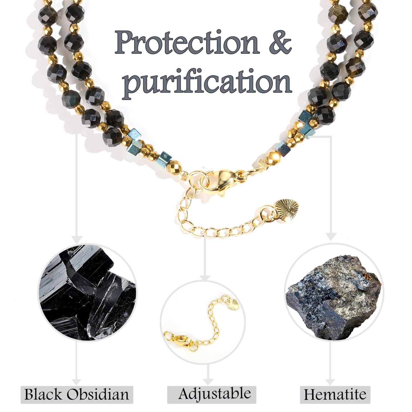 Farfume Black Obsidian - Protection & Purification - Crystal Beaded Bracelets, Chakra 4mm Natural Stone Beads Bracelets, Gemstone Spiritual Jewelry Gifts for Mother's Day