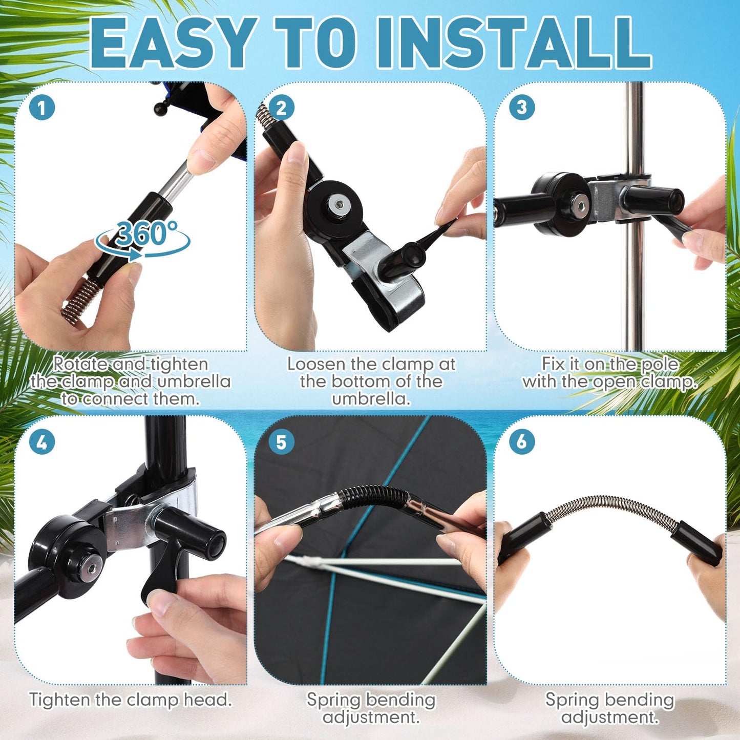 Nuanchu 2 Pcs 49" Double Canopy Beach Umbrellas with Clamp Upf50+ Beach Chair Umbrella with Clip 360 ° Adjustable Portable Outdoor Wheelchair Patio Golf Carts Camping Stroller Fishing(Sky Blue)