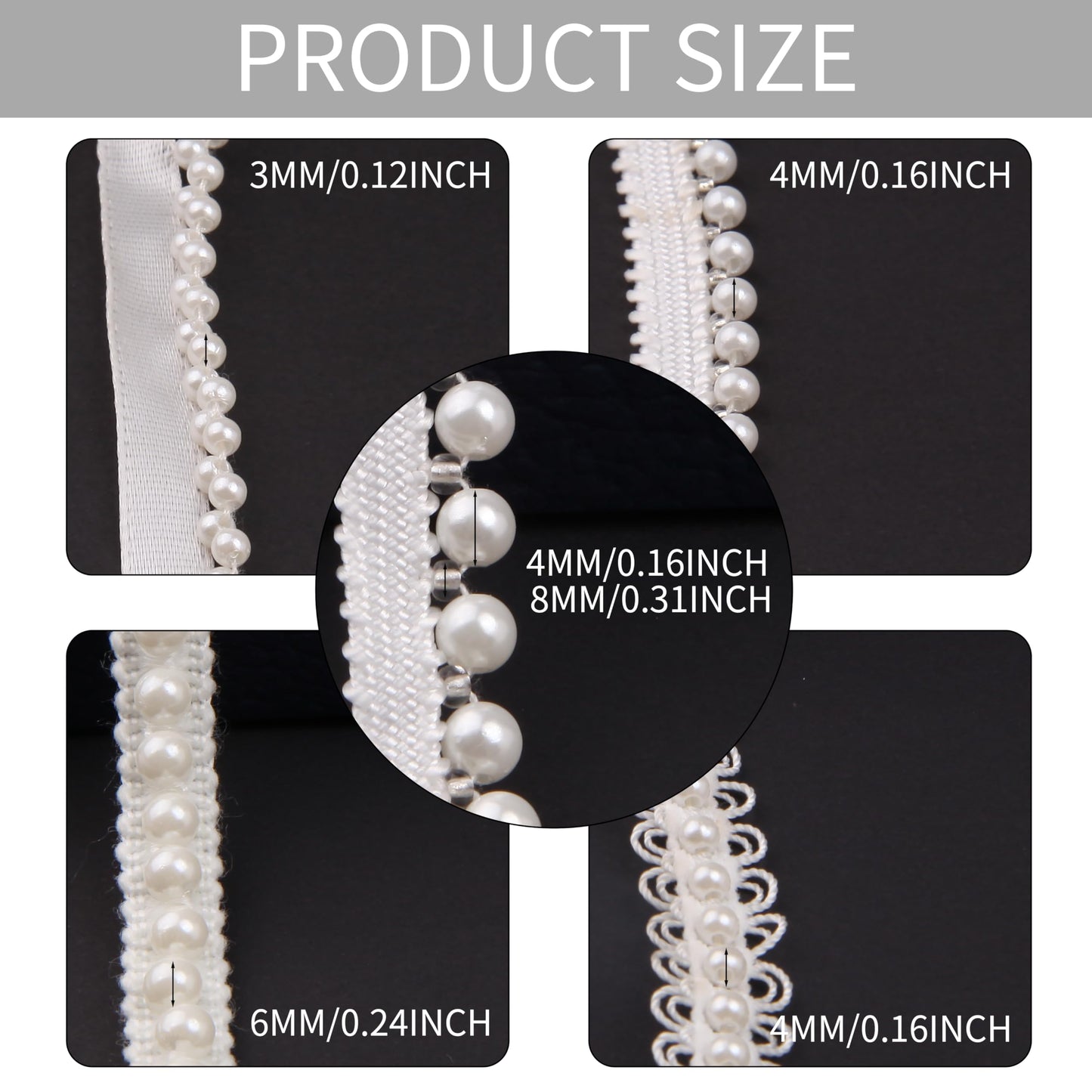 HLTOO 5 Yards Pearls Lace Ribbon Trim, White Beaded Fringe Trim Applique, for Sewing Clothing, Curtains, Wedding Decoration, Bridal Dress, Belt, Headwear, 5 Styles