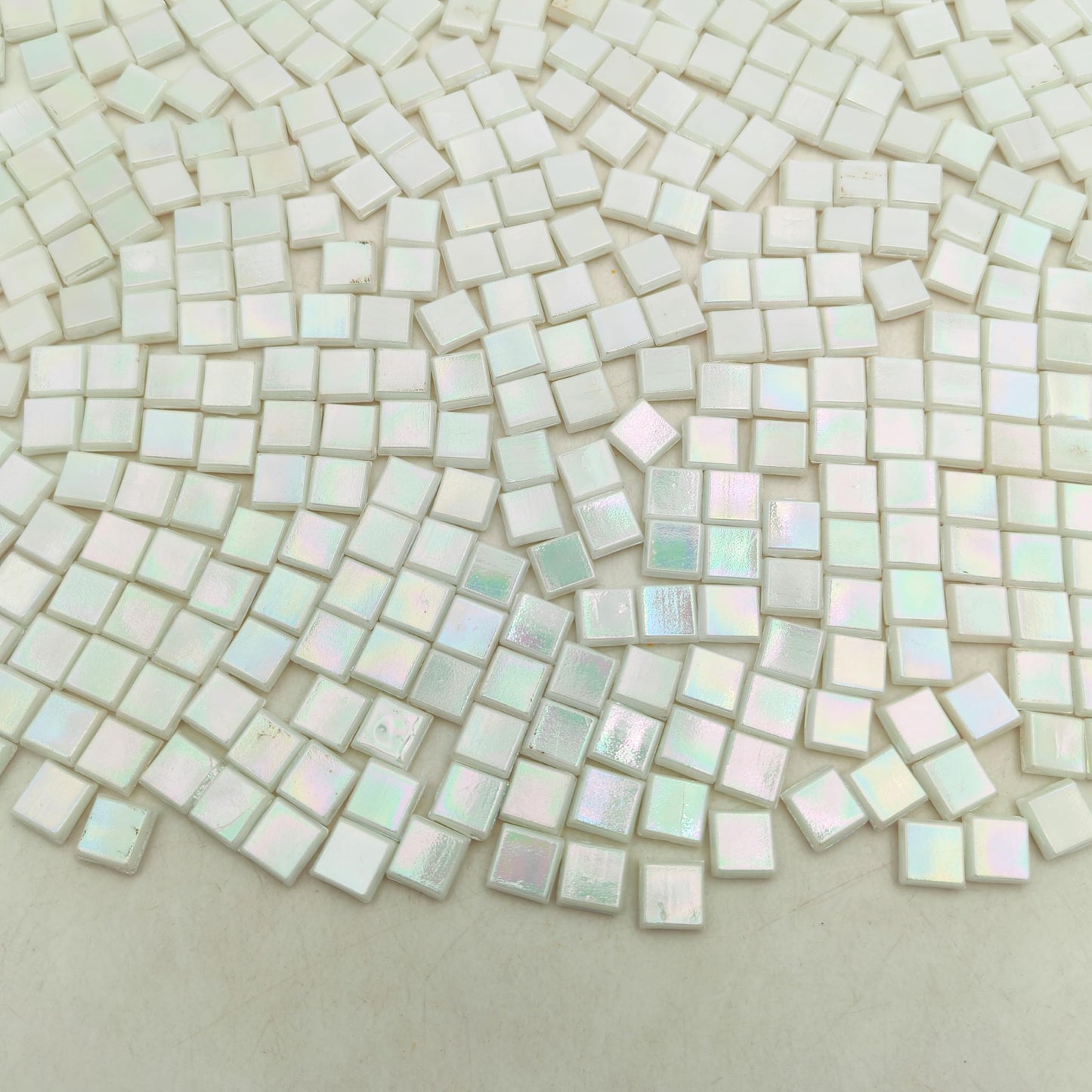 500g/1.1LB Iridescent Ice Jade Glass Mosaic Tiles, 560 Pieces, 2/5 Inch Square Stained Mosaic Tiles for DIY Crafts, Home/Outdoor Mosaic Decoration (White-IB11)