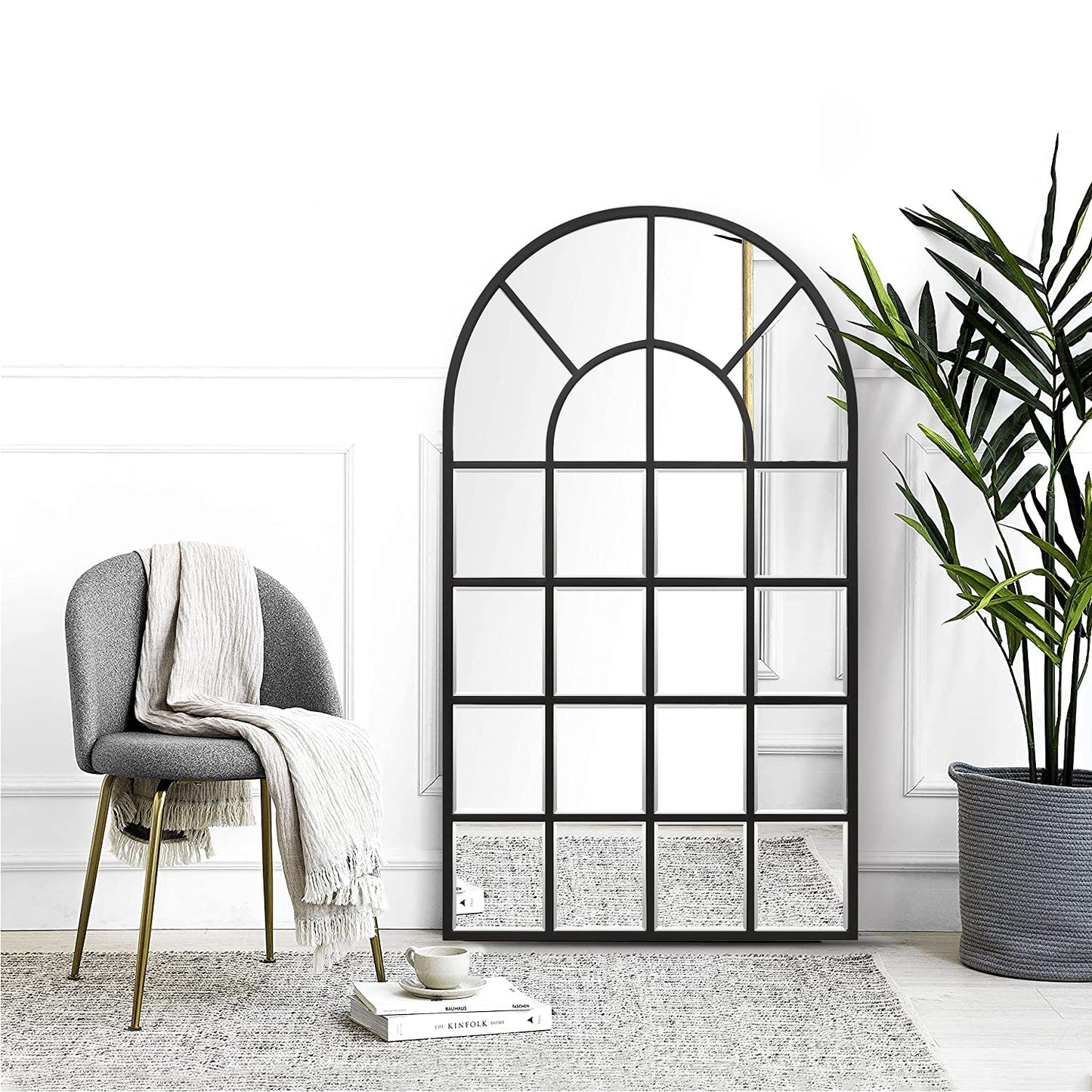 GIFTTROVE Black Arched Window Mirror, Large Window Pane Mirror with Beveled, Metal Framed Windowpane Mirrors, 28.5" X 50" Arched Wall Mirrors for Wall Decor, Entryway, Living Room