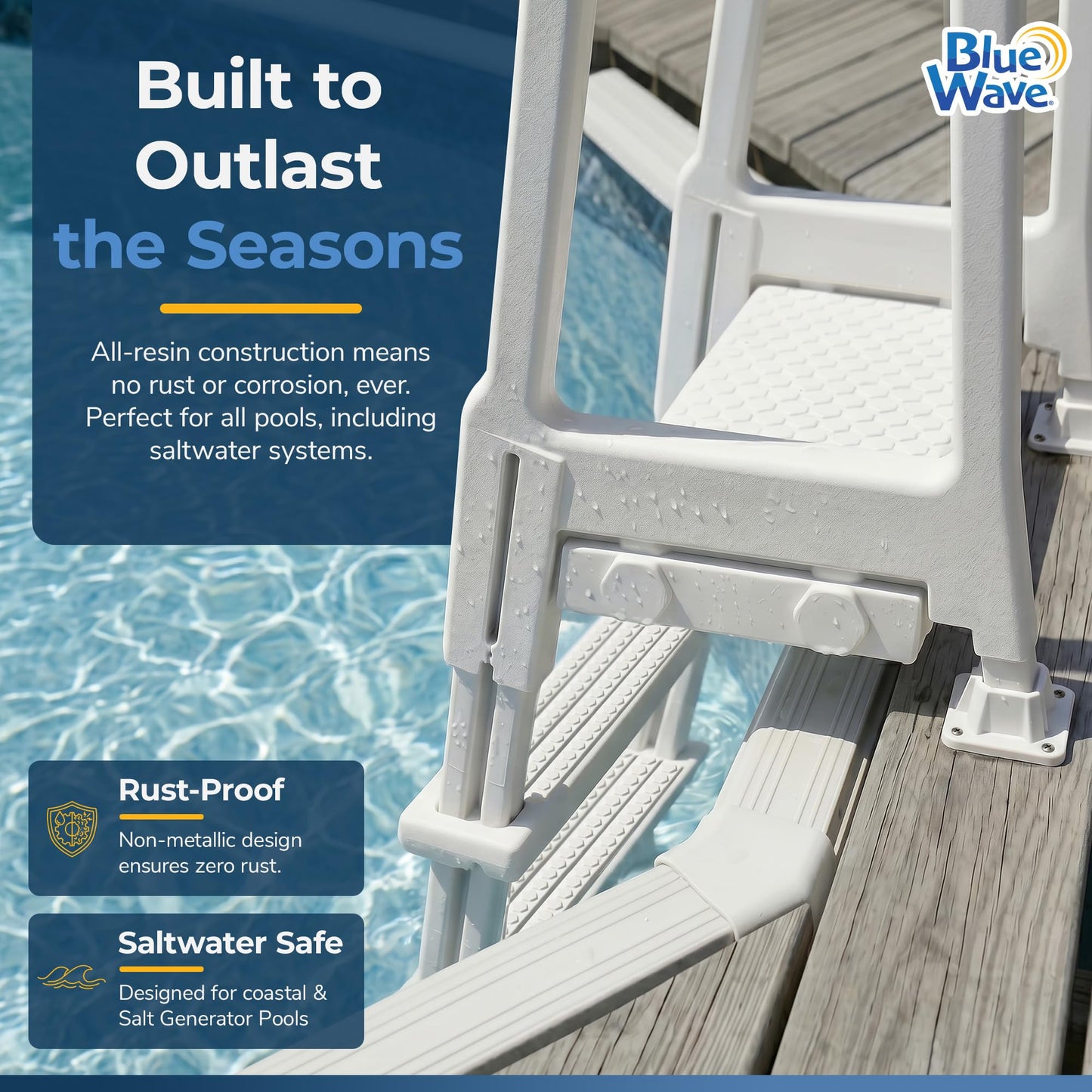 Blue Wave 5 Tread Above Ground Pool Ladder - Heavy Duty Resin Pool Steps for 48 to 54 in Deck Heights - 5-in Non-Skid Treads, Rust-Free with 250 lb Weight Capacity, White