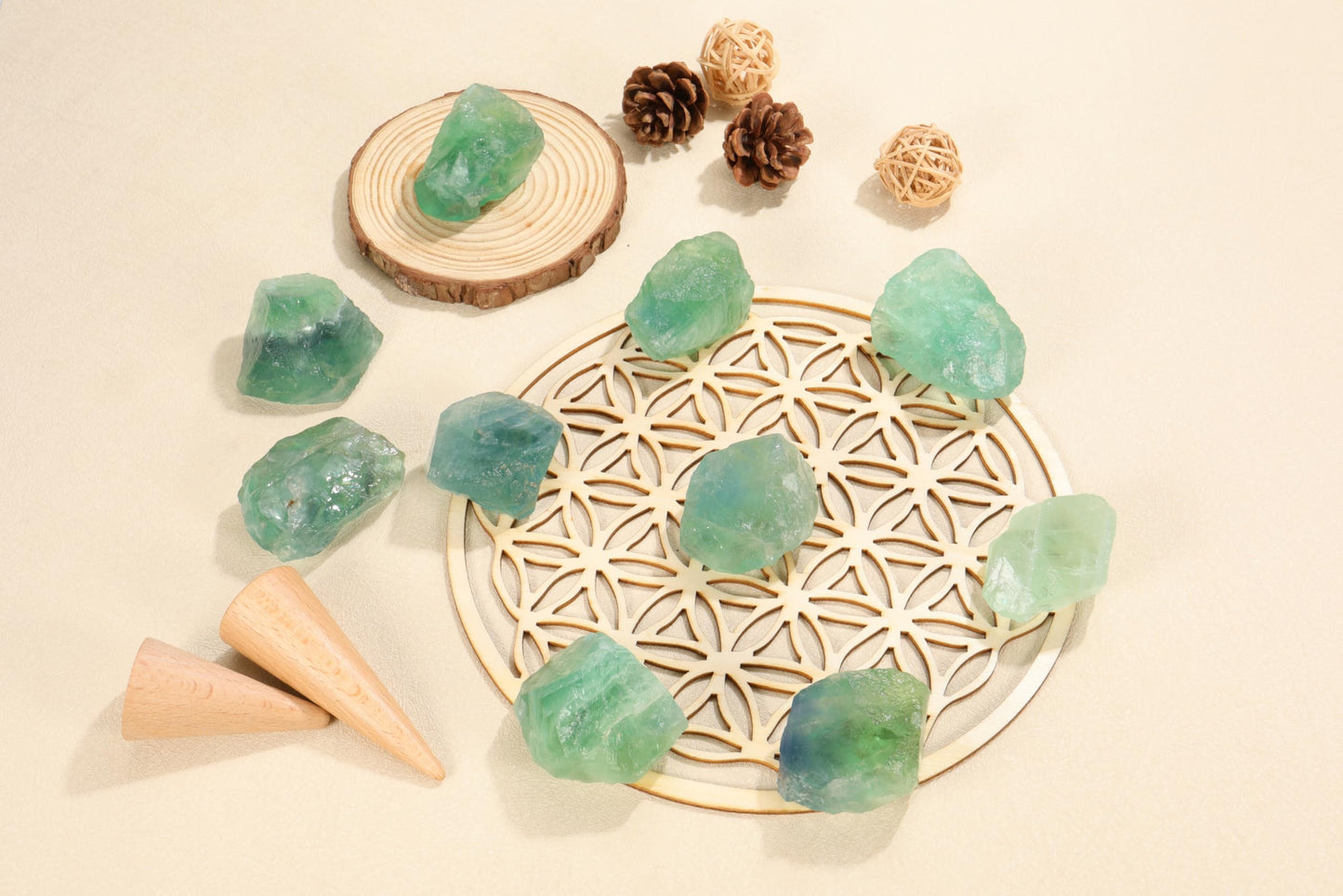 Jovivi 2pcs Raw Green Fluorite Crystals,Large 1.6-2.2" Healing Crystals Natural Rough Stones Crystal for Tumbling, Cabbing, Home Decoration, Polishing, Wicca & Reiki