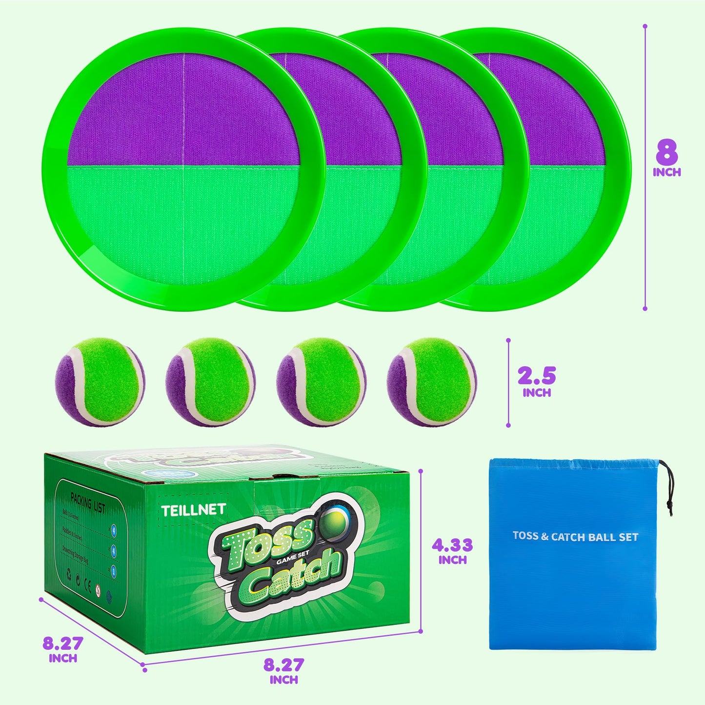 Toss and Catch Ball Set Upgraded - Beach Toys Outdoor Games Baseball Games - Sturdy & Water-Resistant Great for Pool Yard - Classic Gift for Toddlers Kids Boys Girls 3 4 5 6 7 8 9 10 11 12+ Years Old