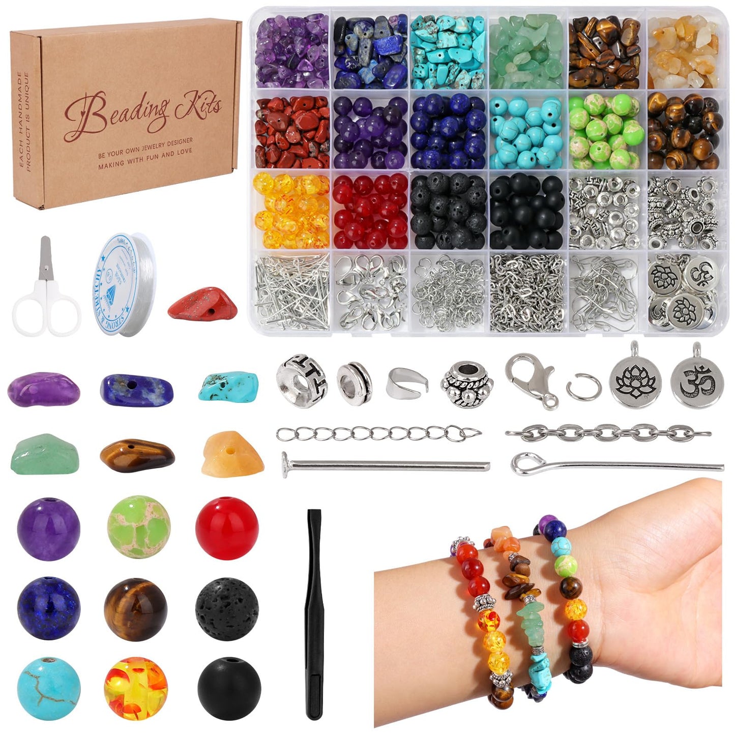Raicegs Chakra Beads for Jewelry Making Real Natural Stone Beads for Bracelets Making Kits Healing Crystals Gemstone for Necklace Earring Making for Adult Women Men