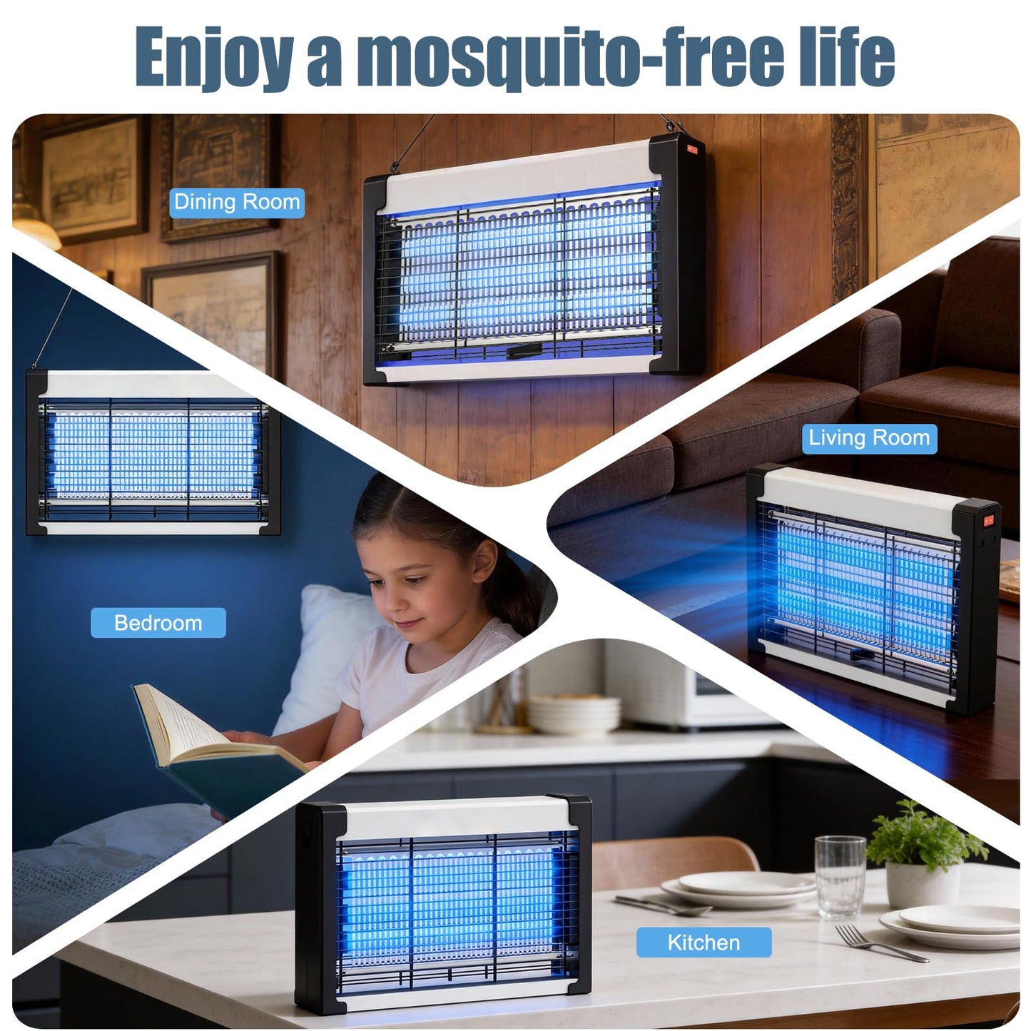 Handylit Indoor Bug Zapper, 20W Insect Killer & Mosquito Trap with UV Light, 3-Lamp Electric Fly Zapper for Home, Kitchen, Bedroom & RV