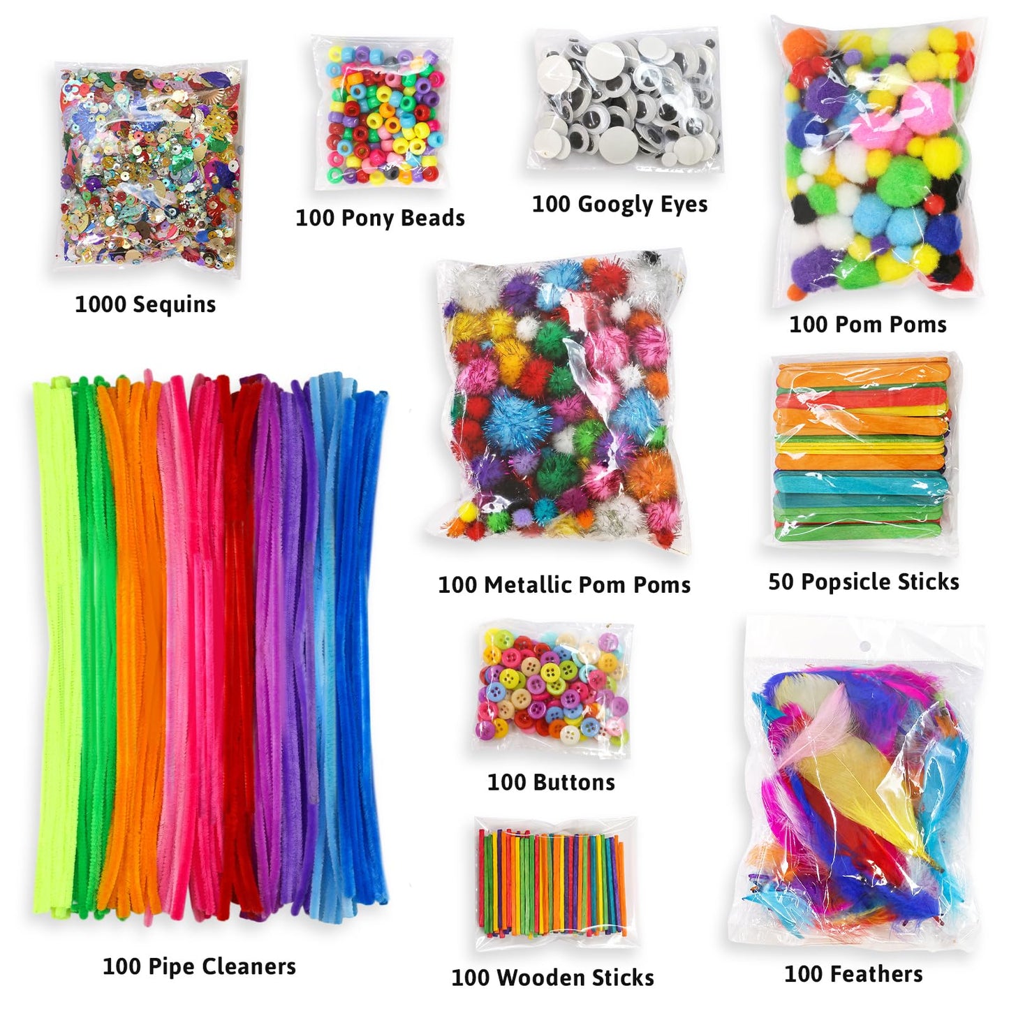 Treasure Cove Arts and Crafts Supplies for Kids Craft Supplies Materials Kit DIY School Craft Kit Toddler Art Set Activity Materials for Preschool Kindergarten Crafting Project Art Activity 1850Pcs